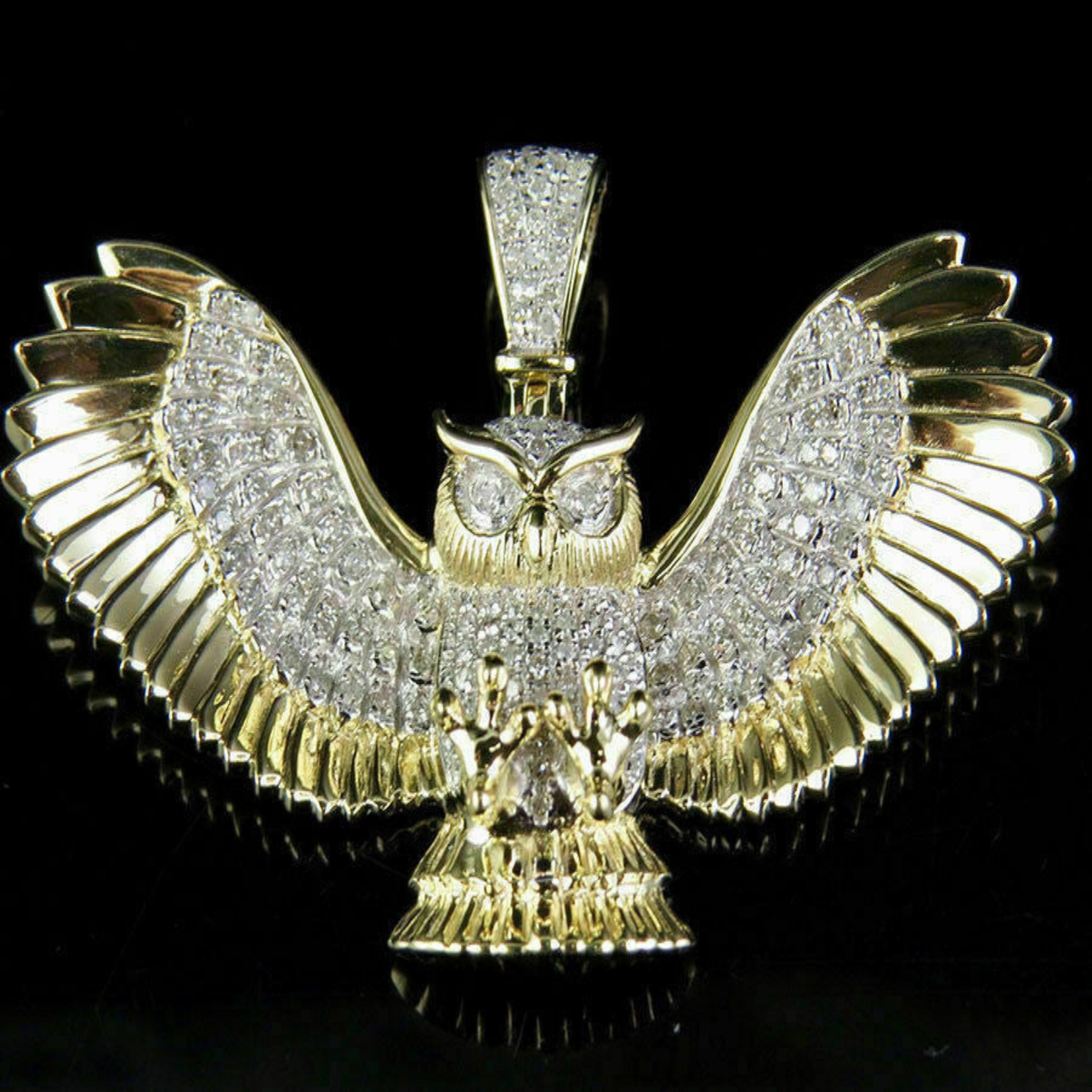Owl Diamond Pendant 14k Solid Gold - 1.00 CTW