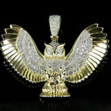 14K Yellow Gold Custom Owl Moissanite Diamond Pendant