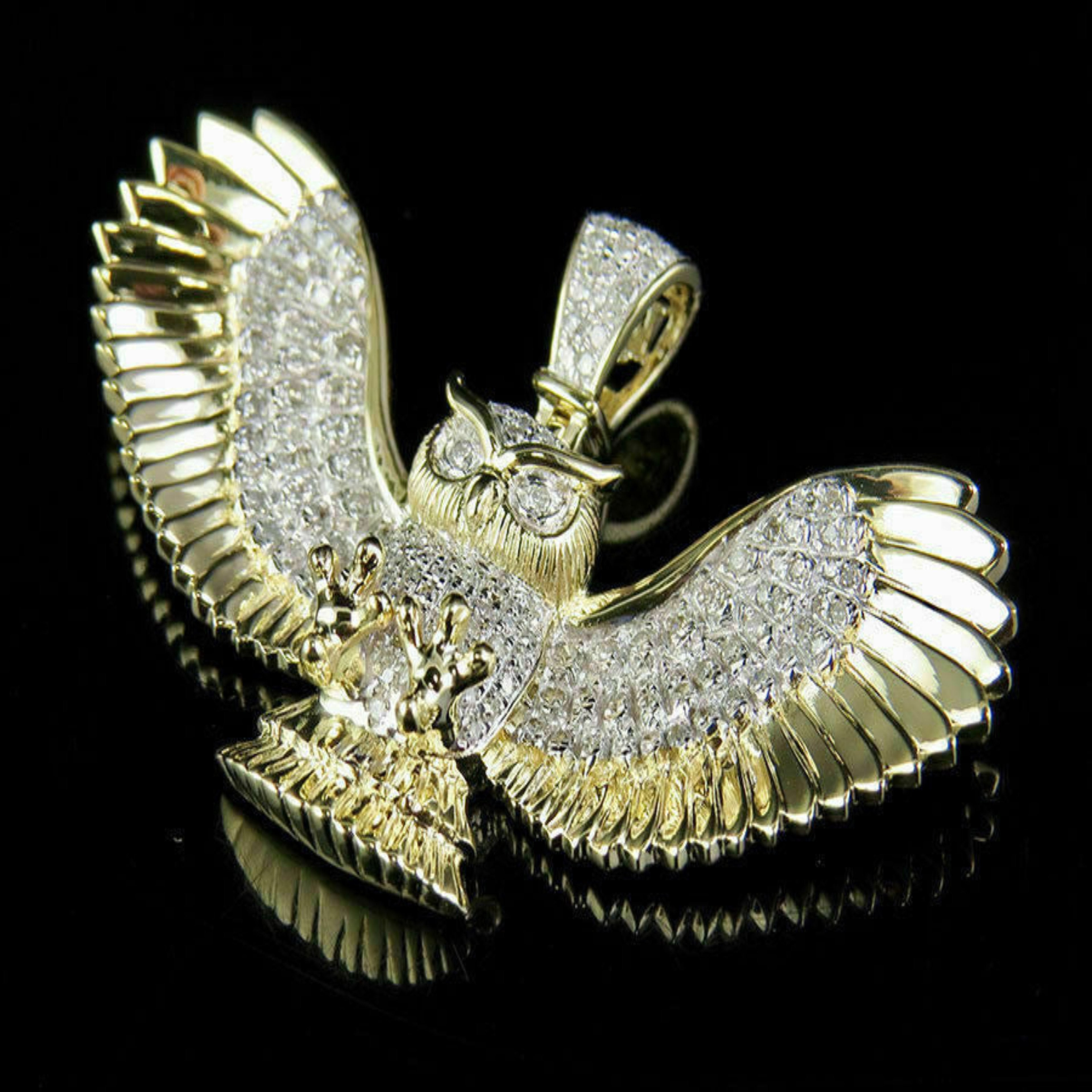 Owl Diamond Pendant 14k Solid Gold - 1.00 CTW