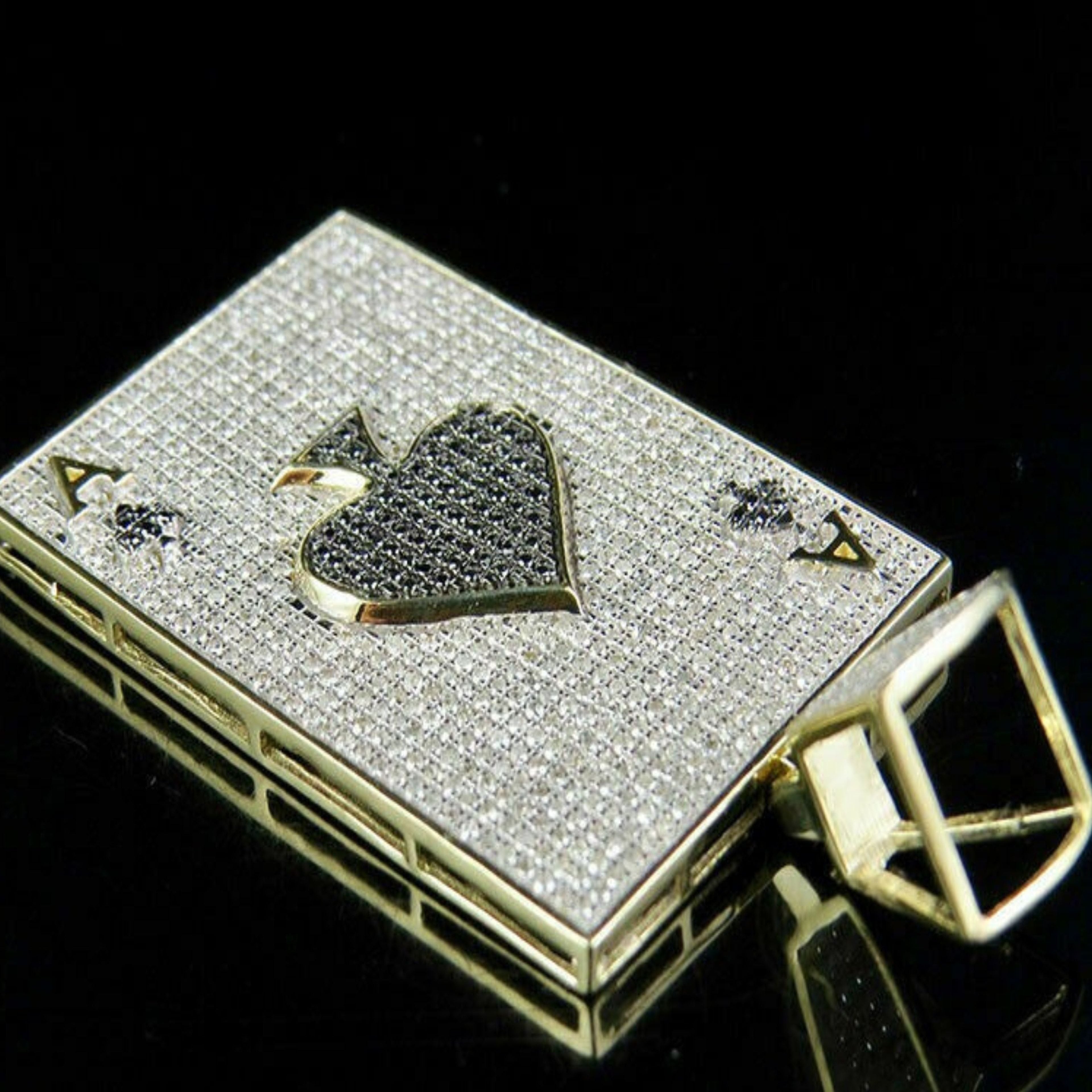 Spade Playing Card Diamond pendant 14k Solid Gold - 2.84 CTW