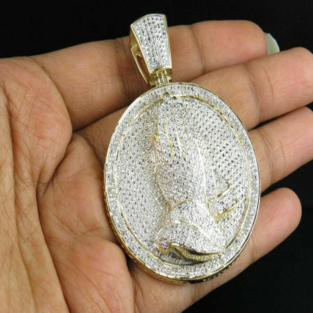Prayer Hands Diamond Pendant 14k Solid Gold - 4.37 CTW