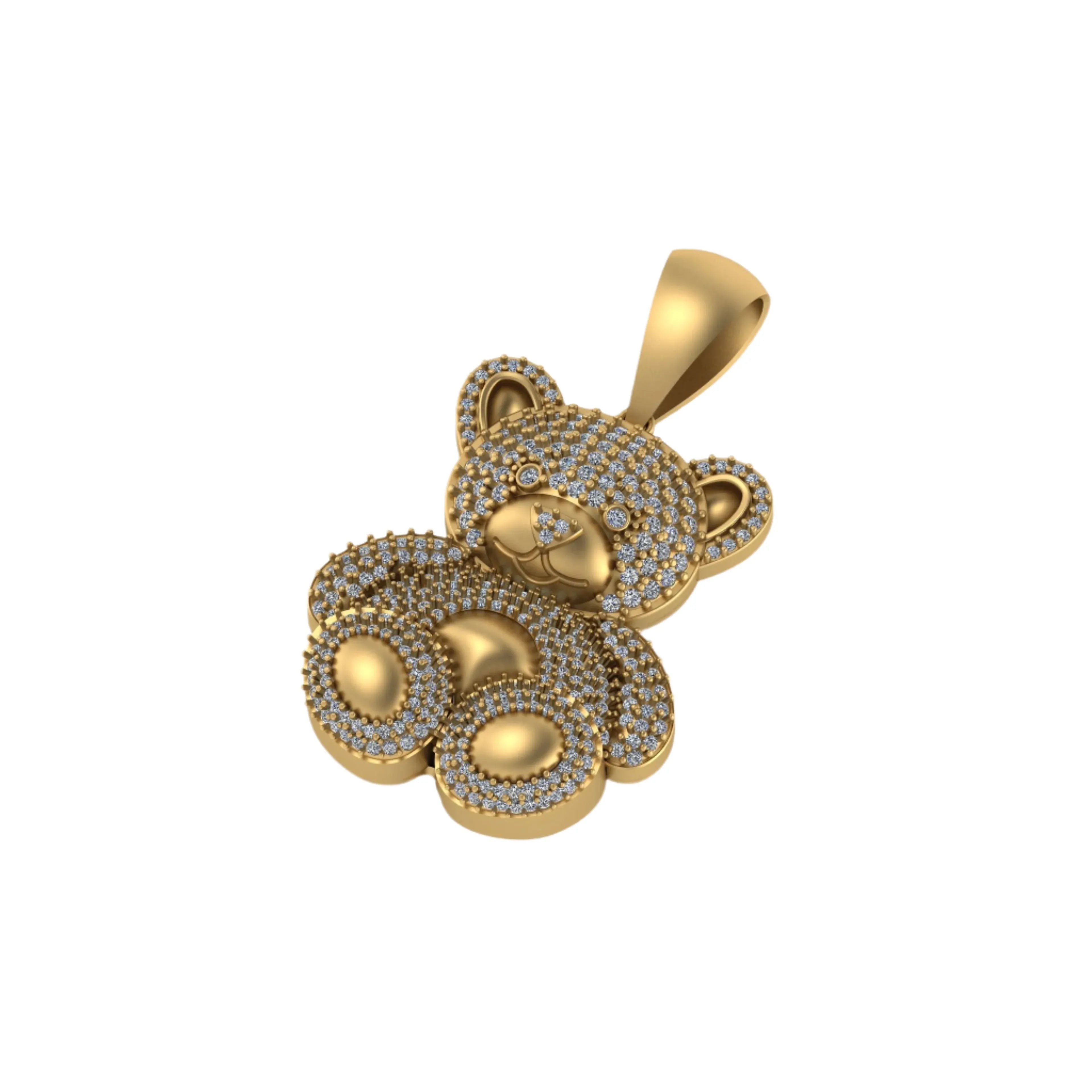Teddy Bear Diamond Pendant 14k Solid Gold - 2.57 CTW