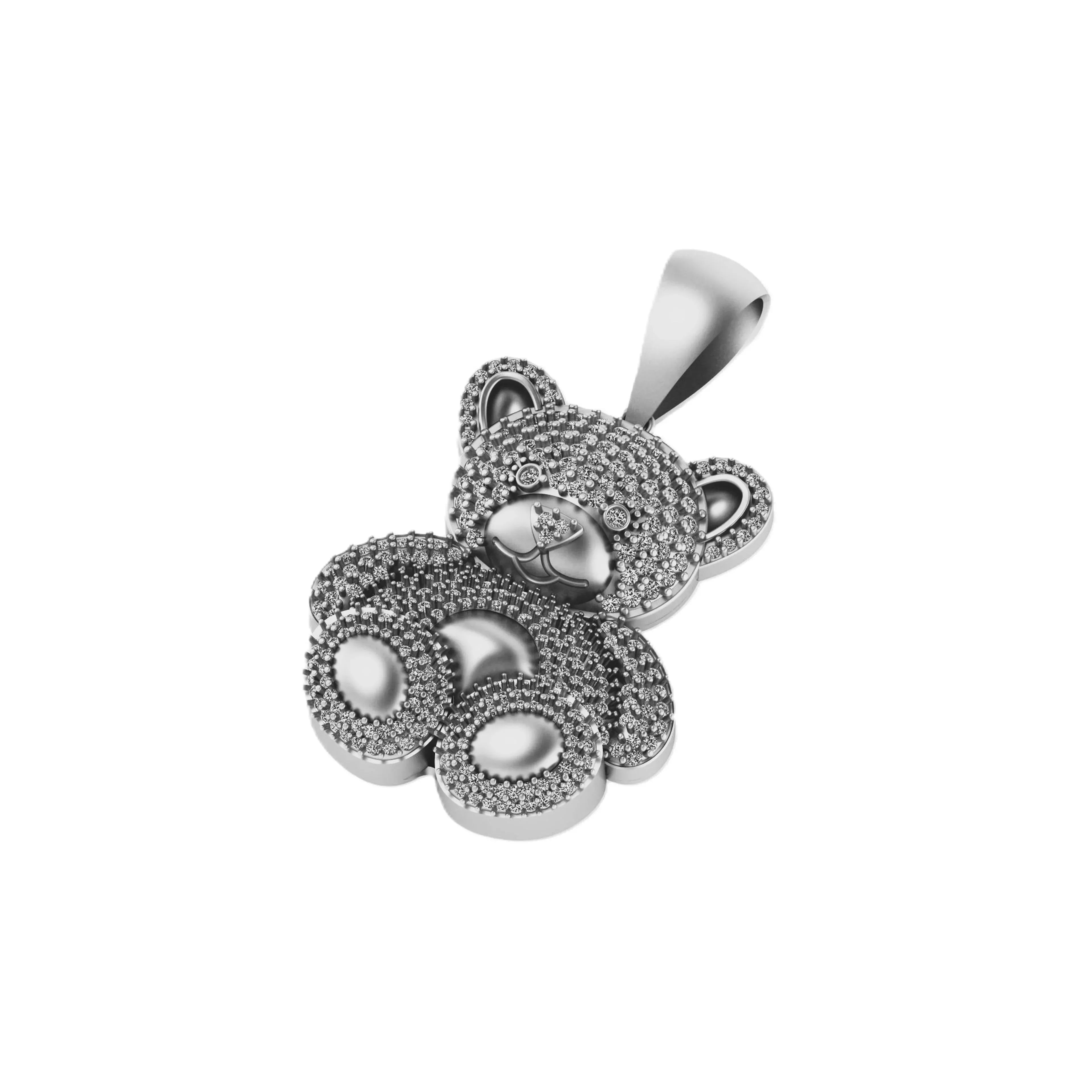 Teddy Bear Diamond Pendant 14k Solid Gold - 2.57 CTW
