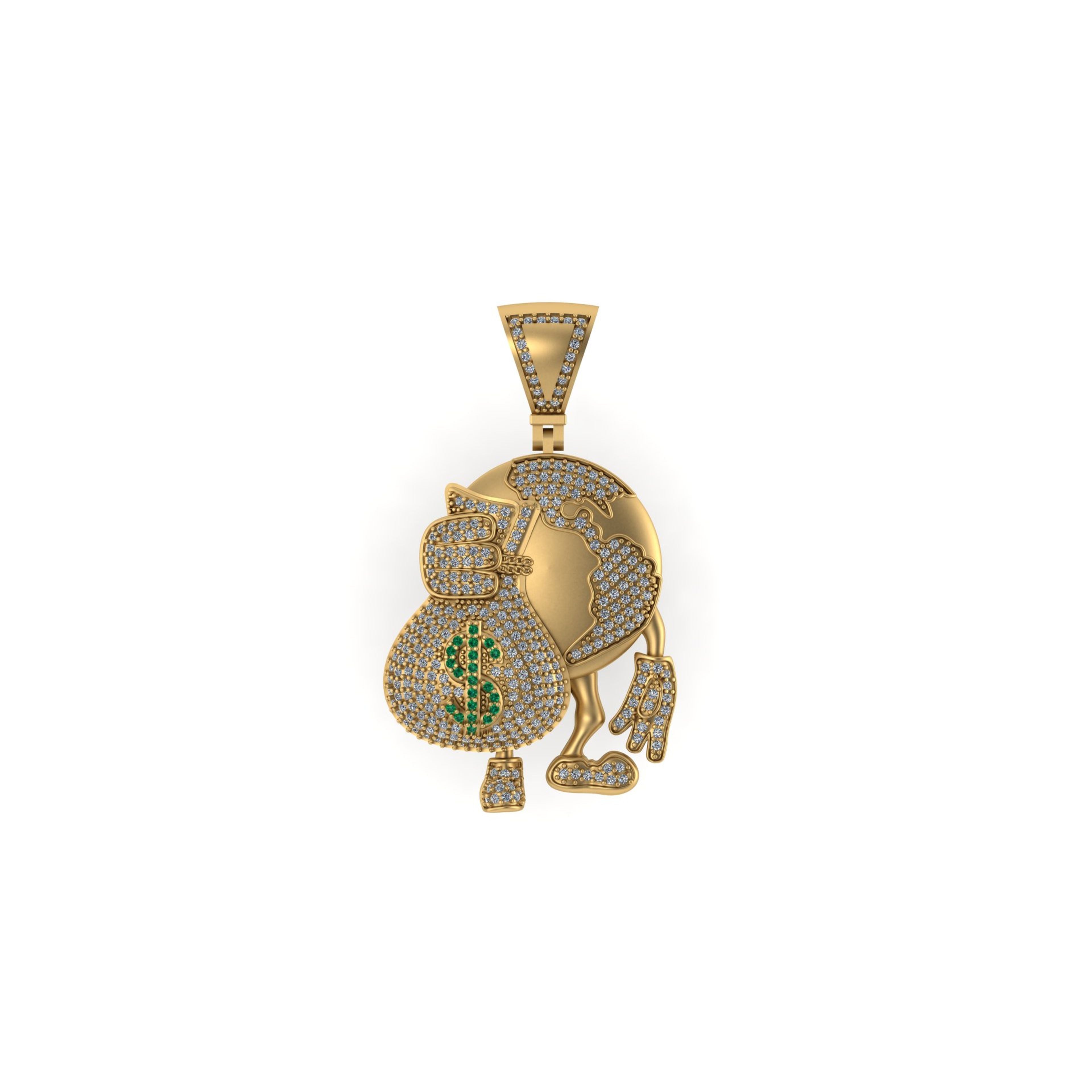 Globe Diamond Pendant 14K Solid Gold - 1.78 CTW