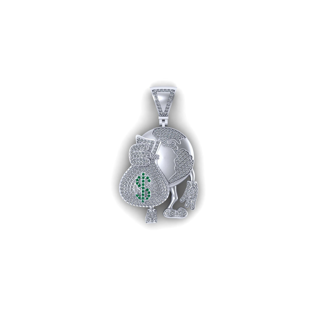 Globe Diamond Pendant 14K Solid Gold - 1.78 CTW
