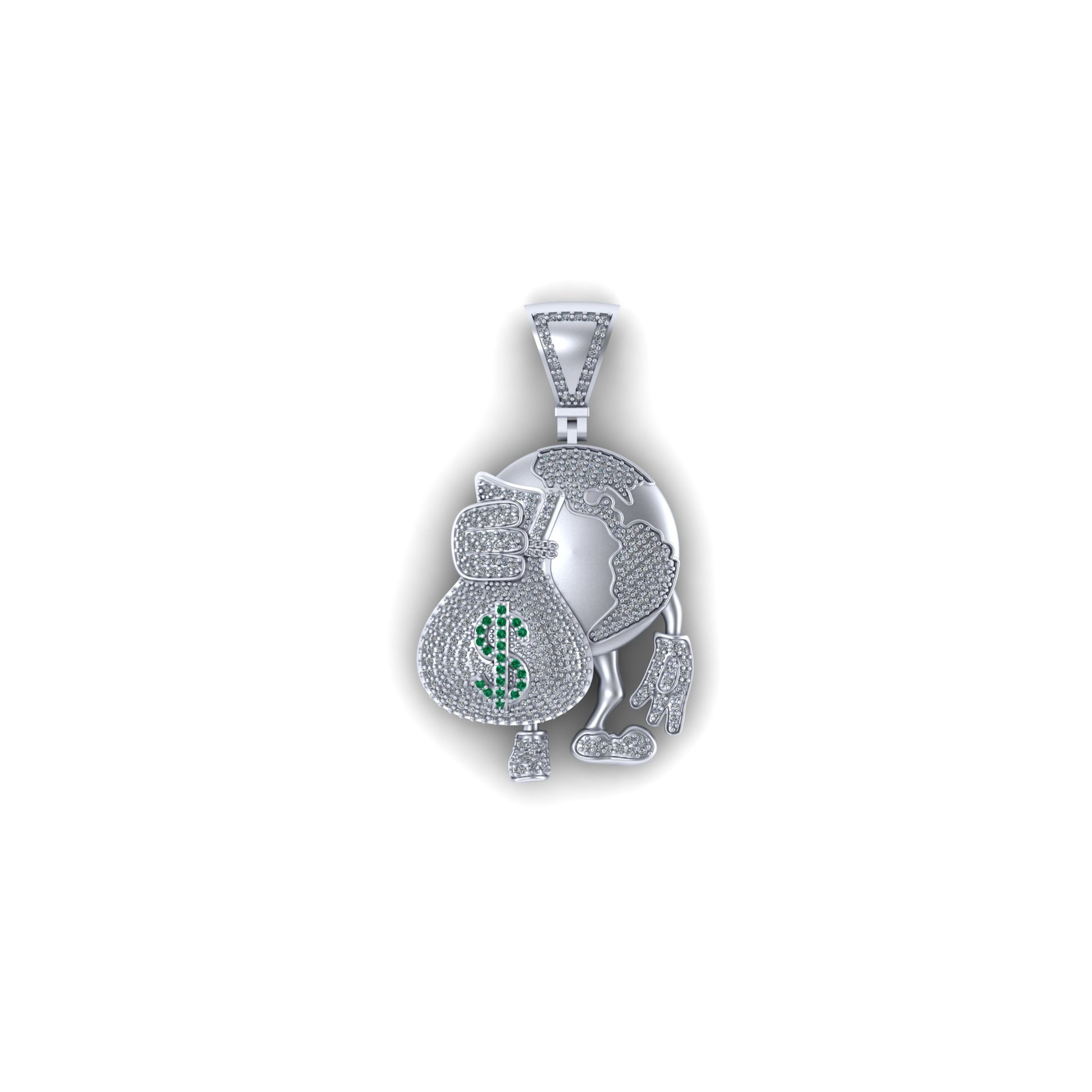 Globe Diamond Pendant 14K Solid Gold - 1.78 CTW