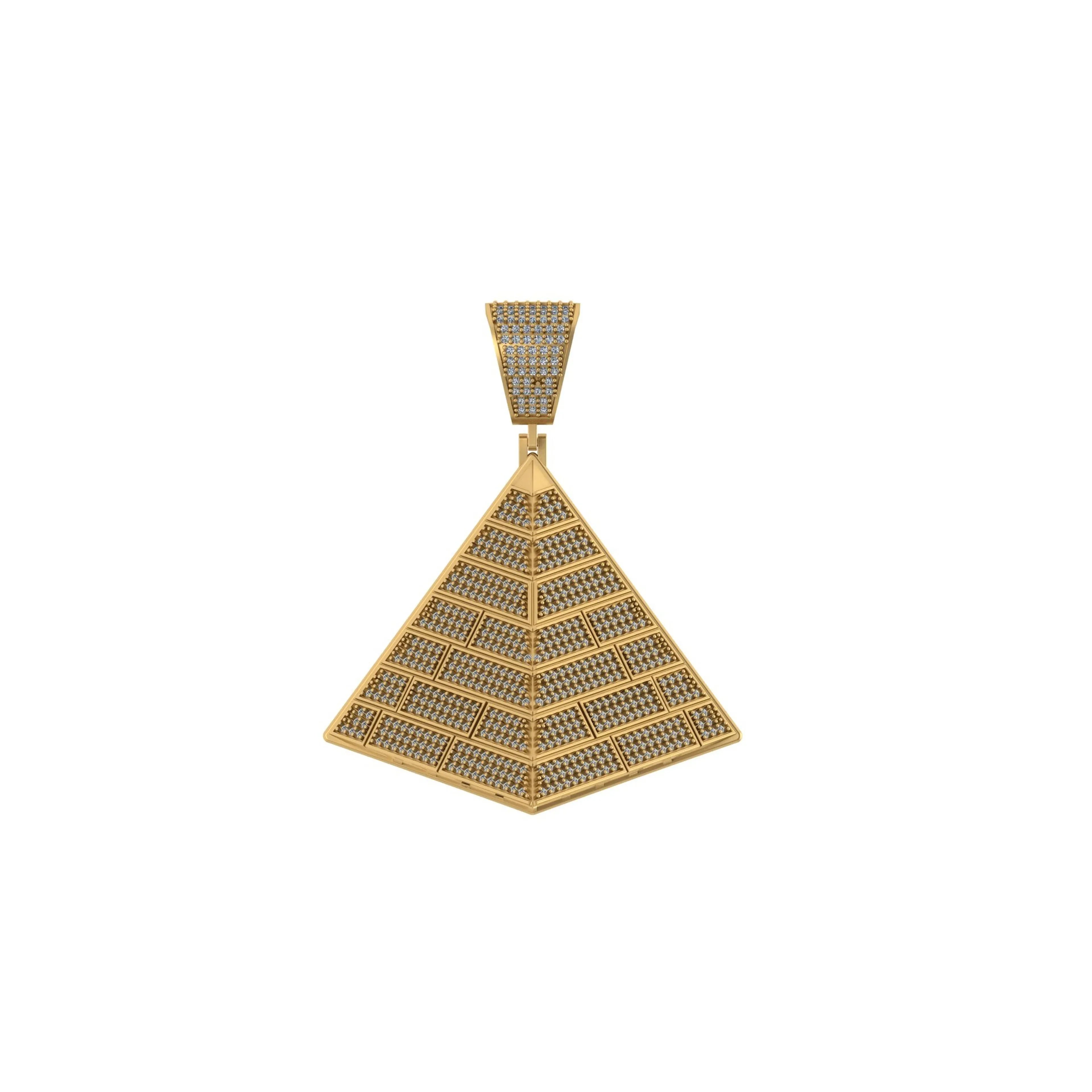 Egyptian pyramid 10K solid gold diamond pendant - 2.96 CTW