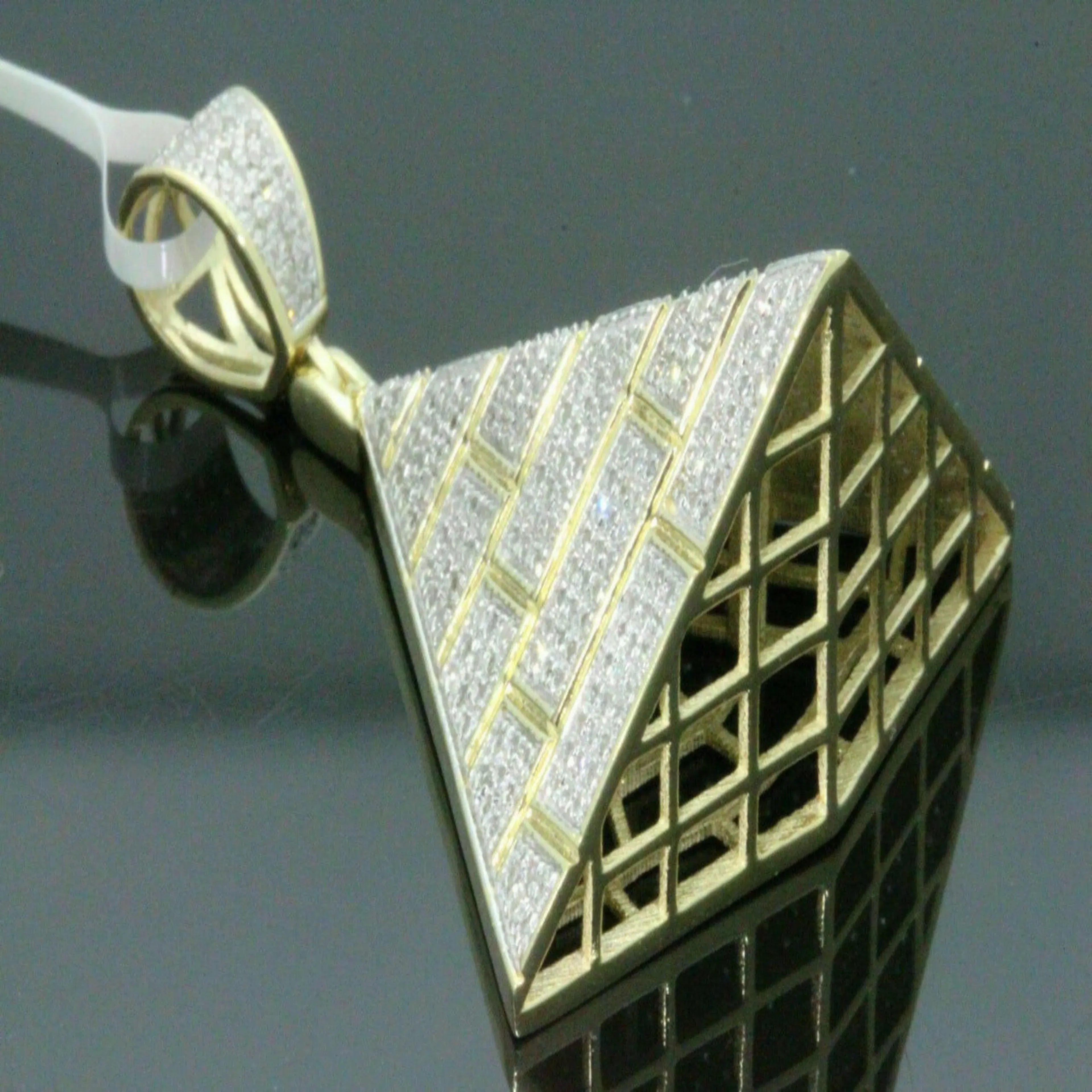 Egyptian pyramid 10K solid gold diamond pendant - 2.96 CTW