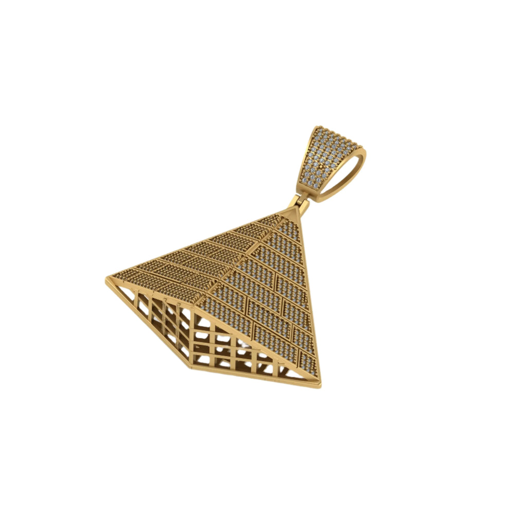 Egyptian pyramid 10K solid gold diamond pendant - 2.96 CTW