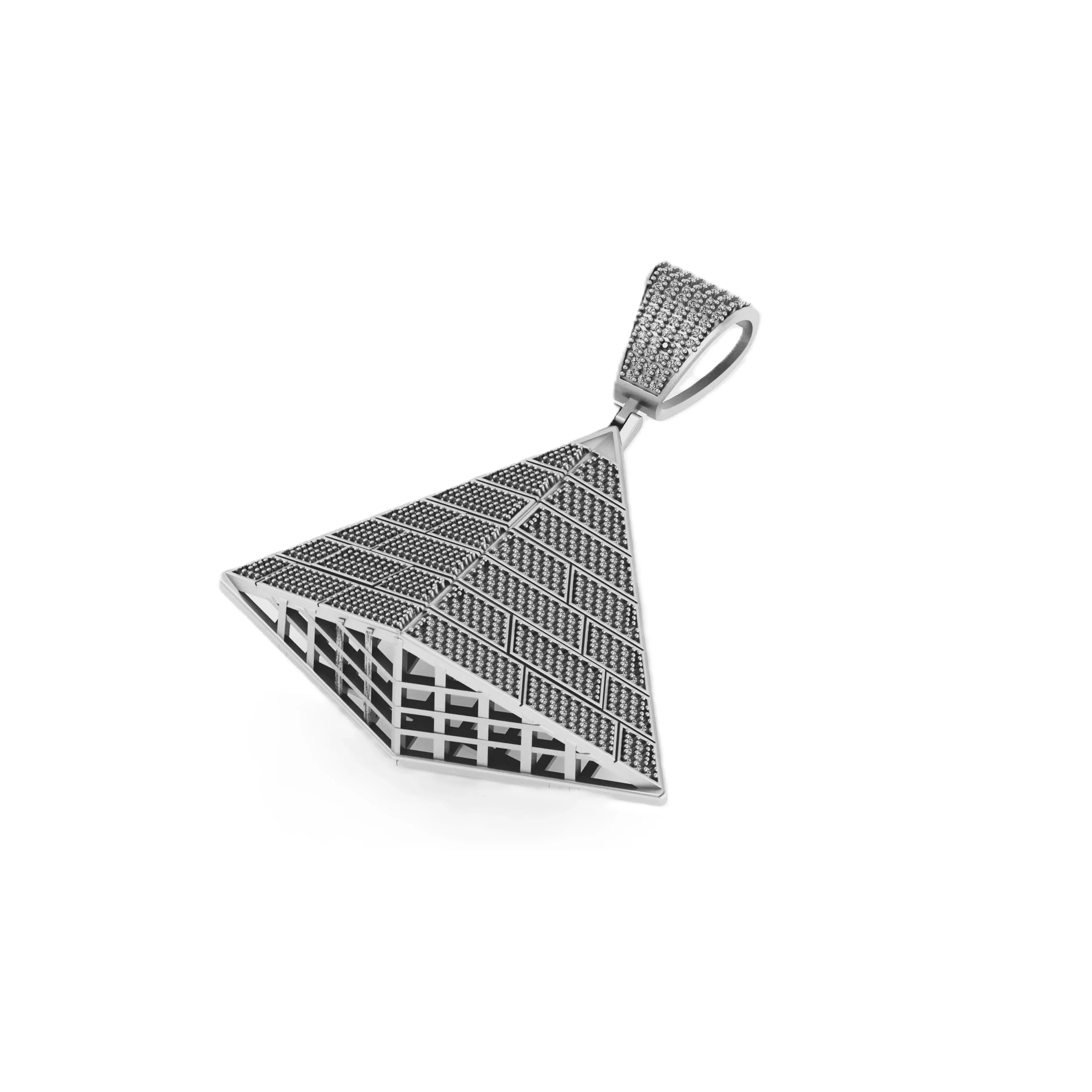 Egyptian pyramid 10K solid gold diamond pendant - 2.96 CTW