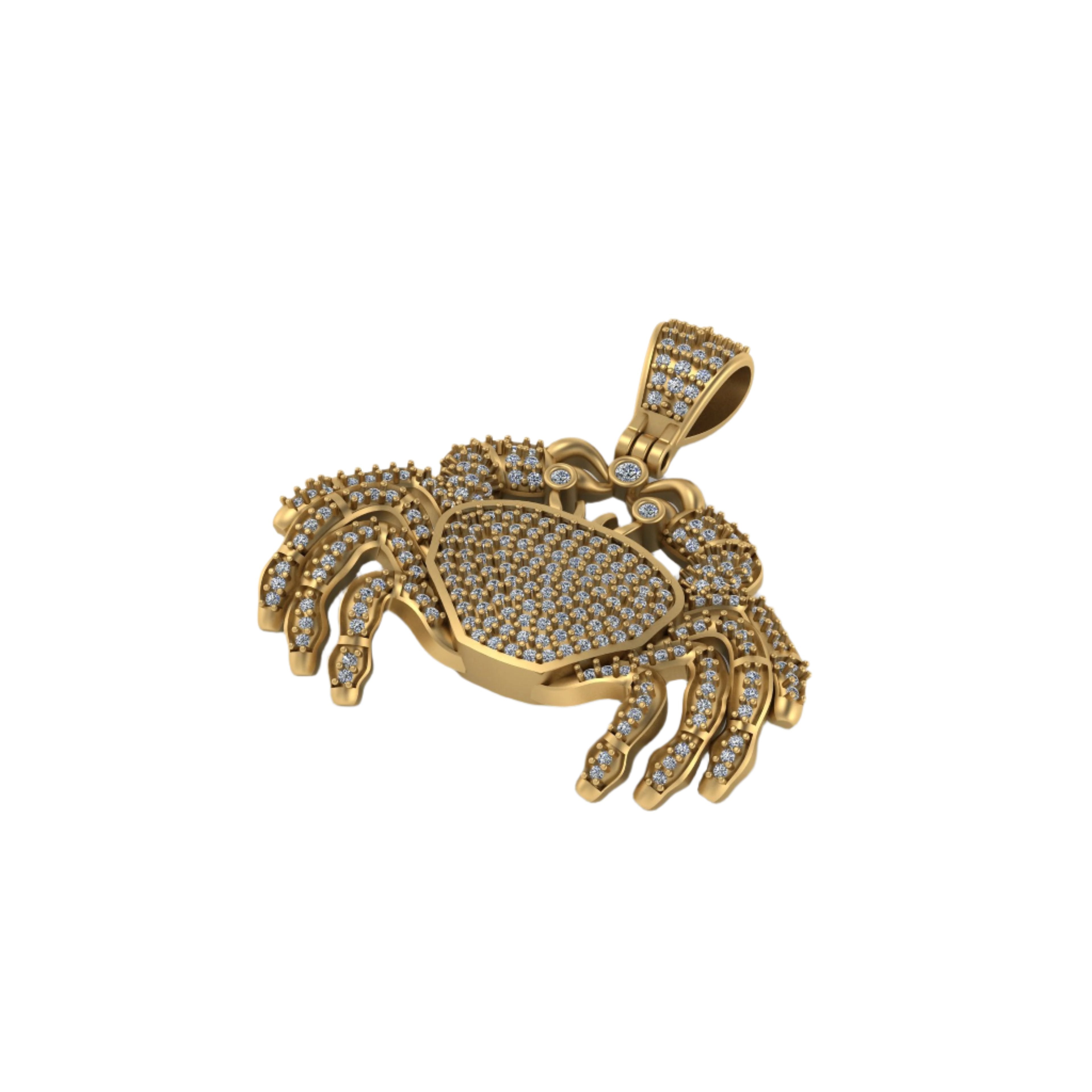 Crab Cancer Zodiac Sign Moissanite 14K solid gold Diamond Pendant - 1.36 CTW