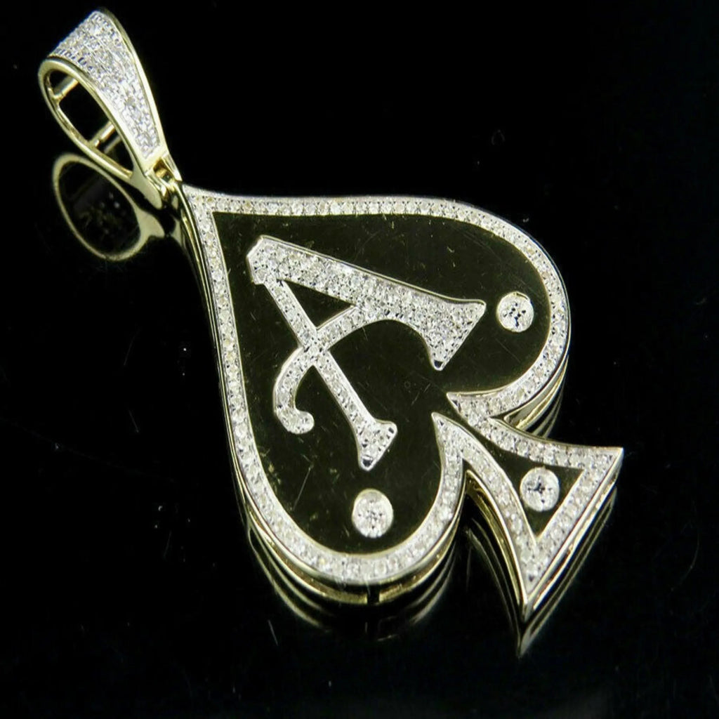 Custom Small Ace Of Spade 14K solid gold Diamond Pendant -1.23 CTW