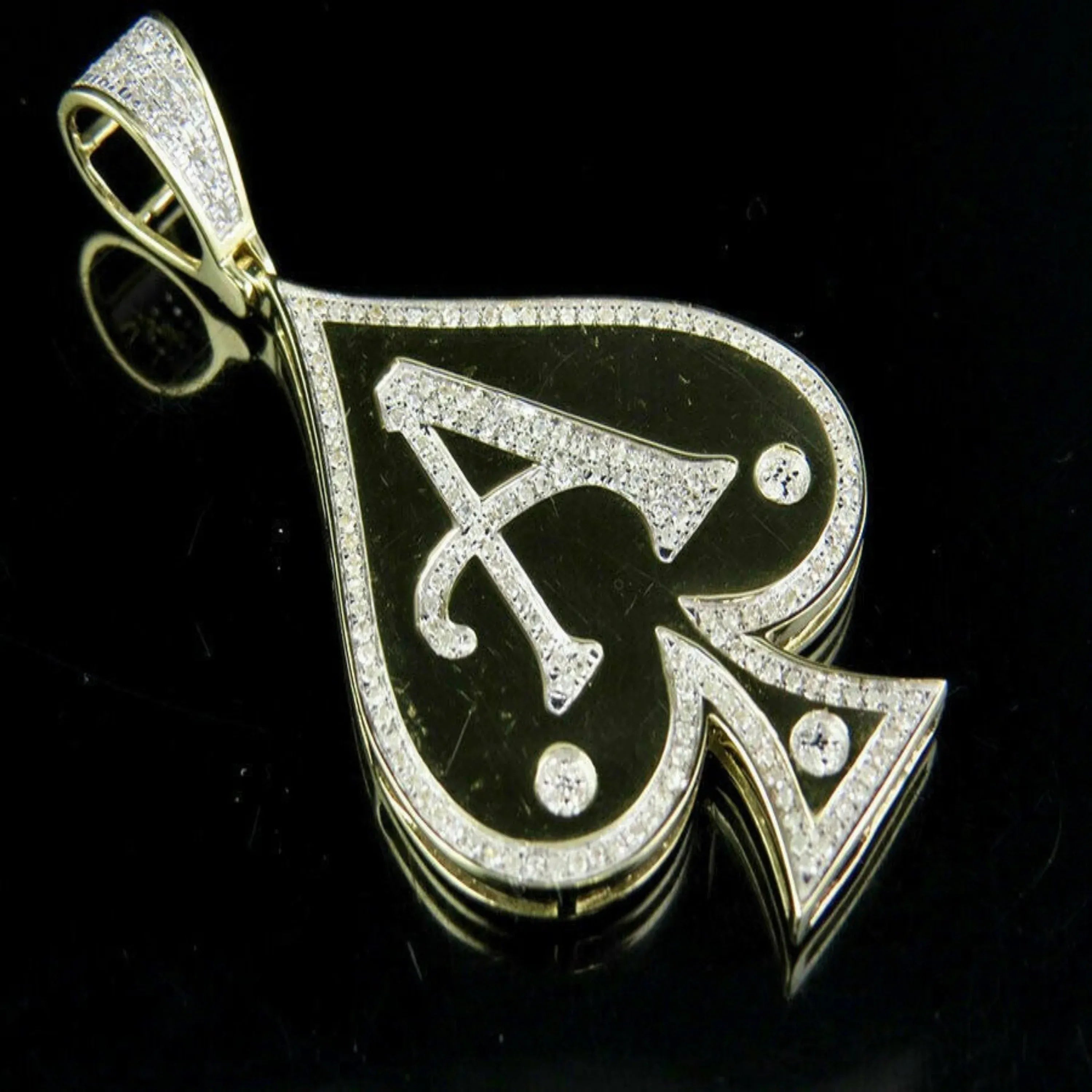 Custom Small Ace Of Spade 14K solid gold Diamond Pendant -1.23 CTW