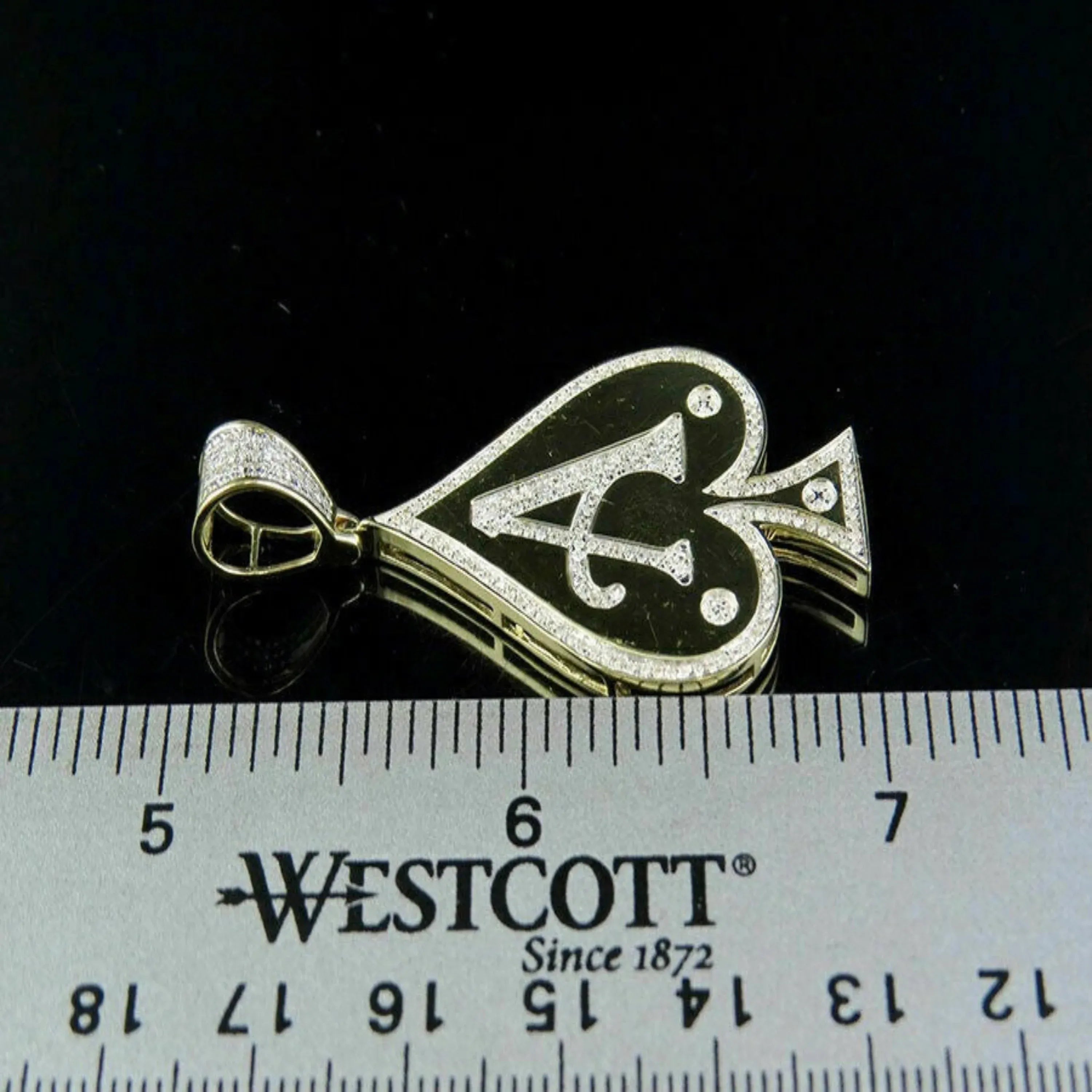 Custom Small Ace Of Spade 14K solid gold Diamond Pendant -1.23 CTW