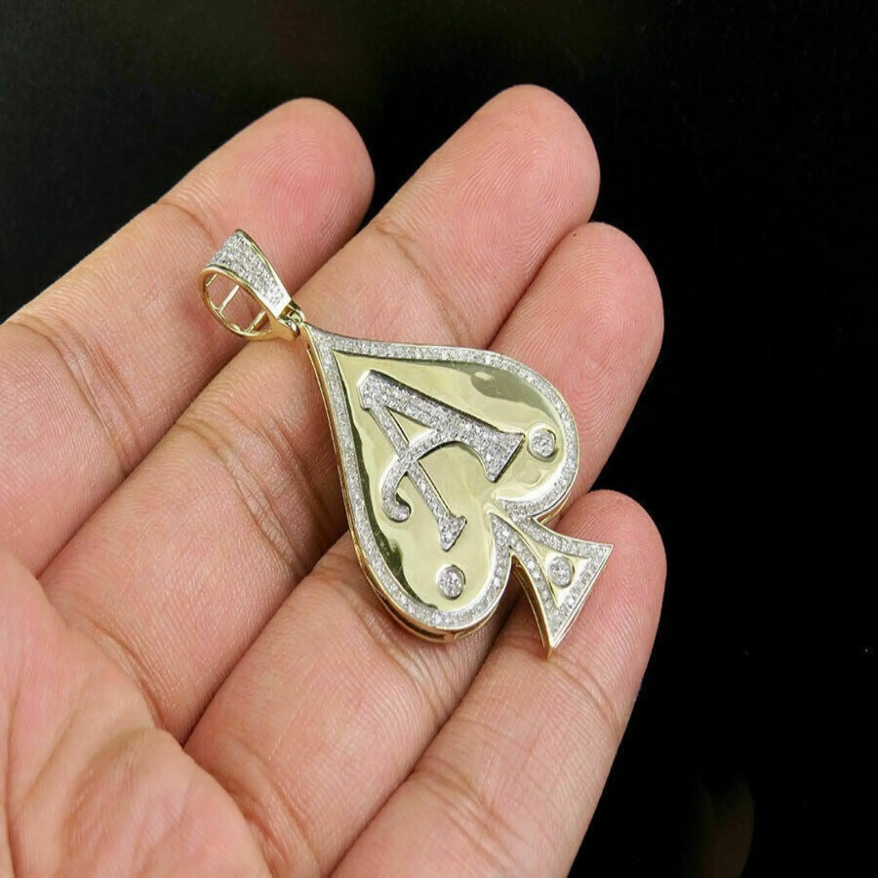 Custom Small Ace Of Spade 14K solid gold Diamond Pendant -1.23 CTW