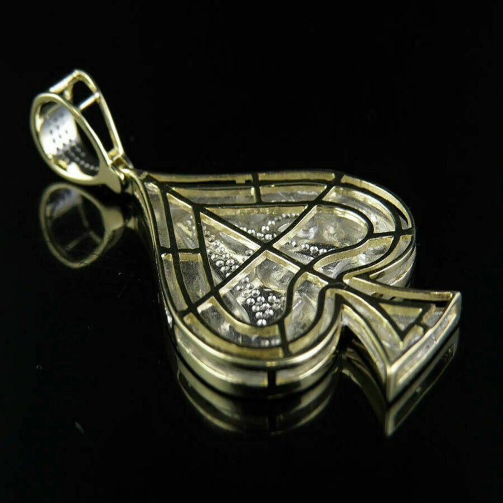 Custom Small Ace Of Spade 14K solid gold Diamond Pendant -1.23 CTW