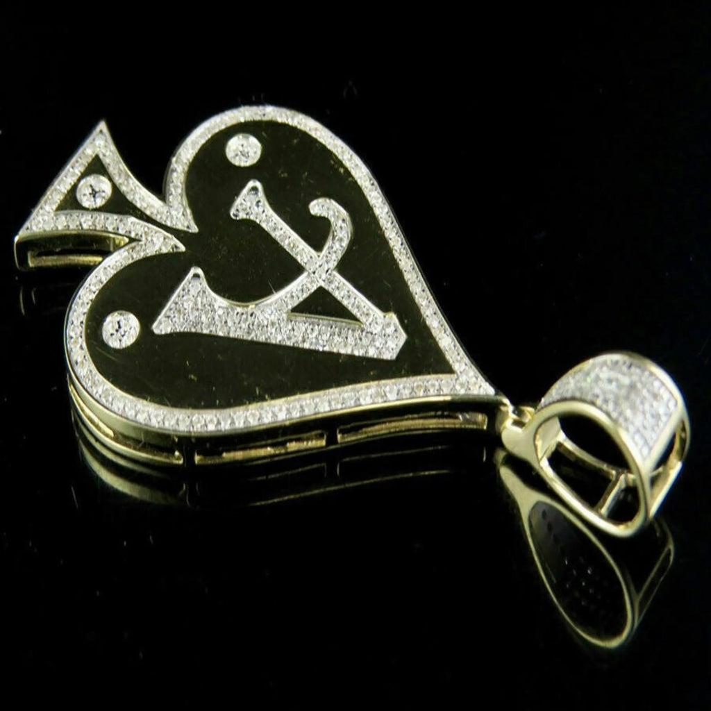 Custom Small Ace Of Spade 14K solid gold Diamond Pendant -1.23 CTW