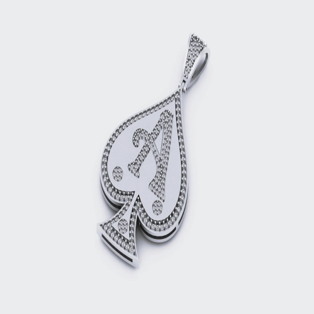 Custom Small Ace Of Spade 14K solid gold Diamond Pendant -1.23 CTW