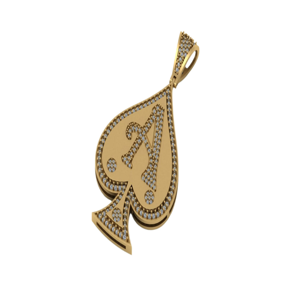 Custom Small Ace Of Spade 14K solid gold Diamond Pendant -1.23 CTW