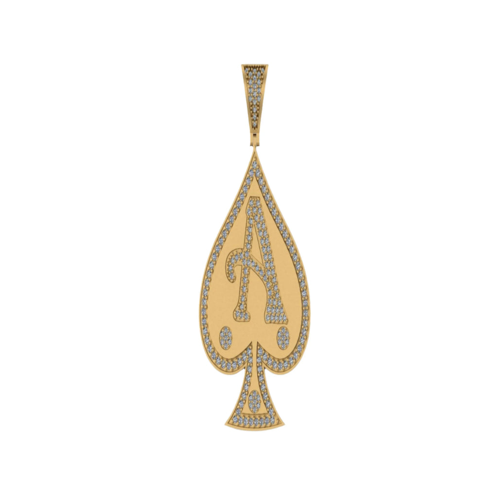 Custom Small Ace Of Spade 14K solid gold Diamond Pendant -1.23 CTW