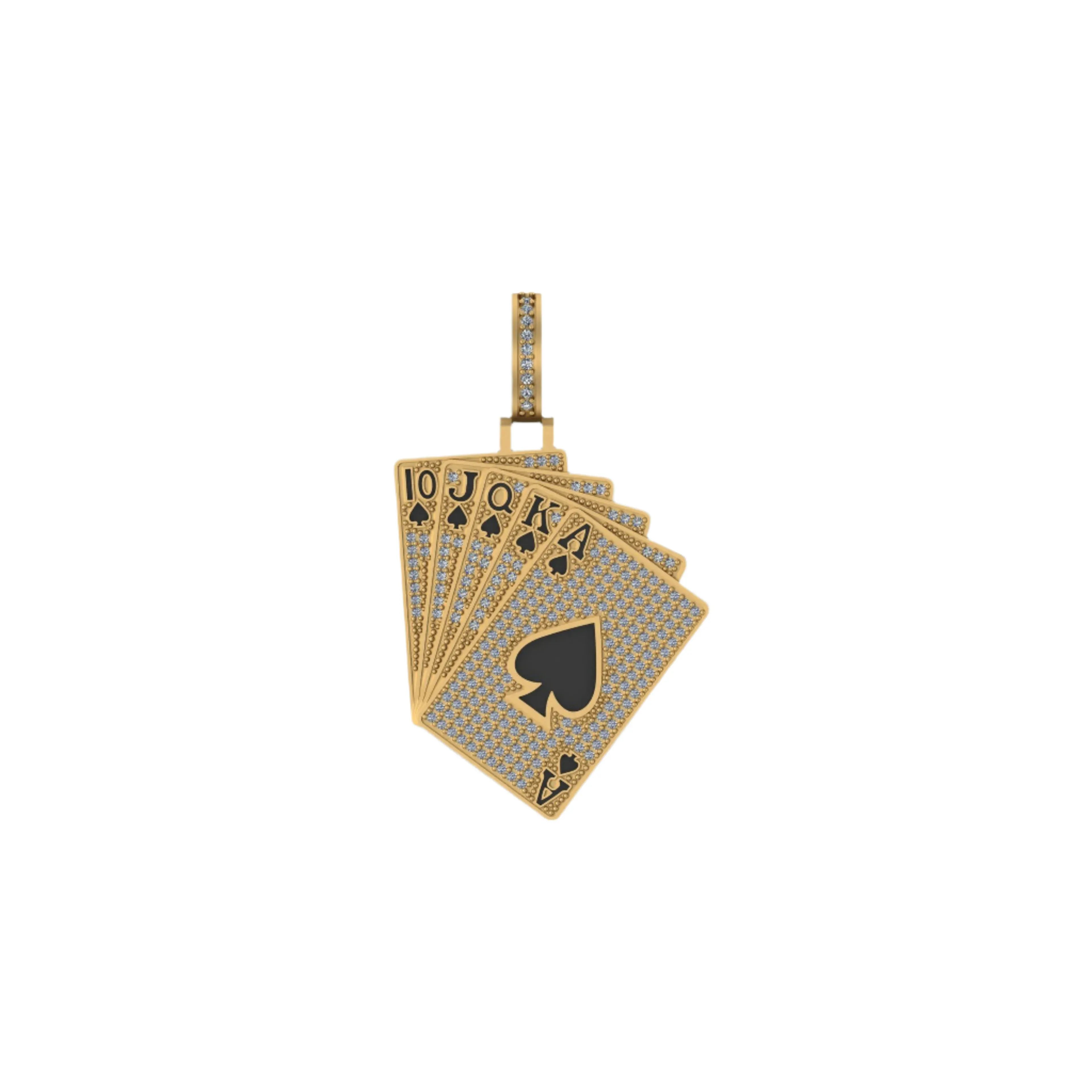 poker Card Pendant 14k Solid Gold - 1.28 CTW
