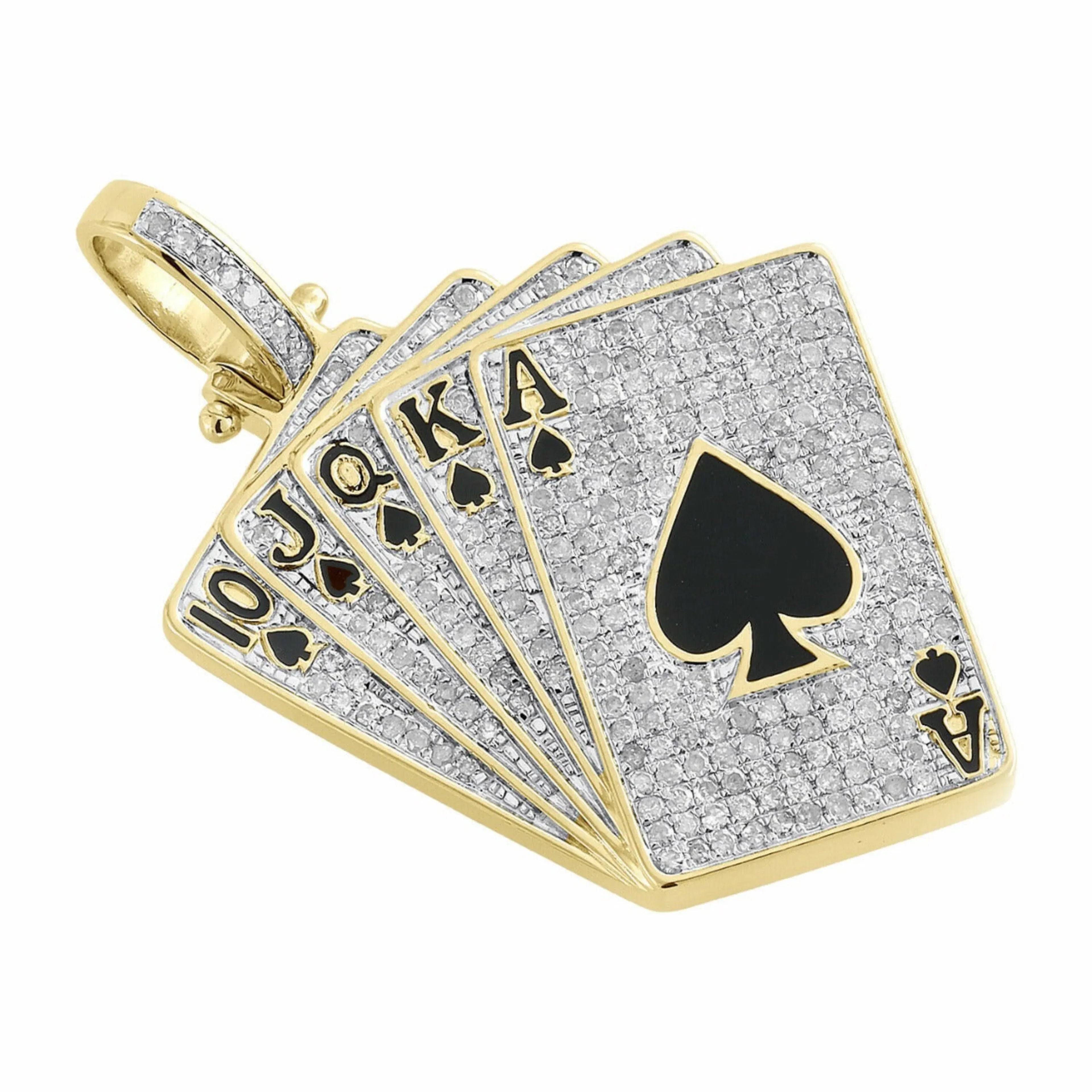 poker Card Pendant 14k Solid Gold - 1.28 CTW