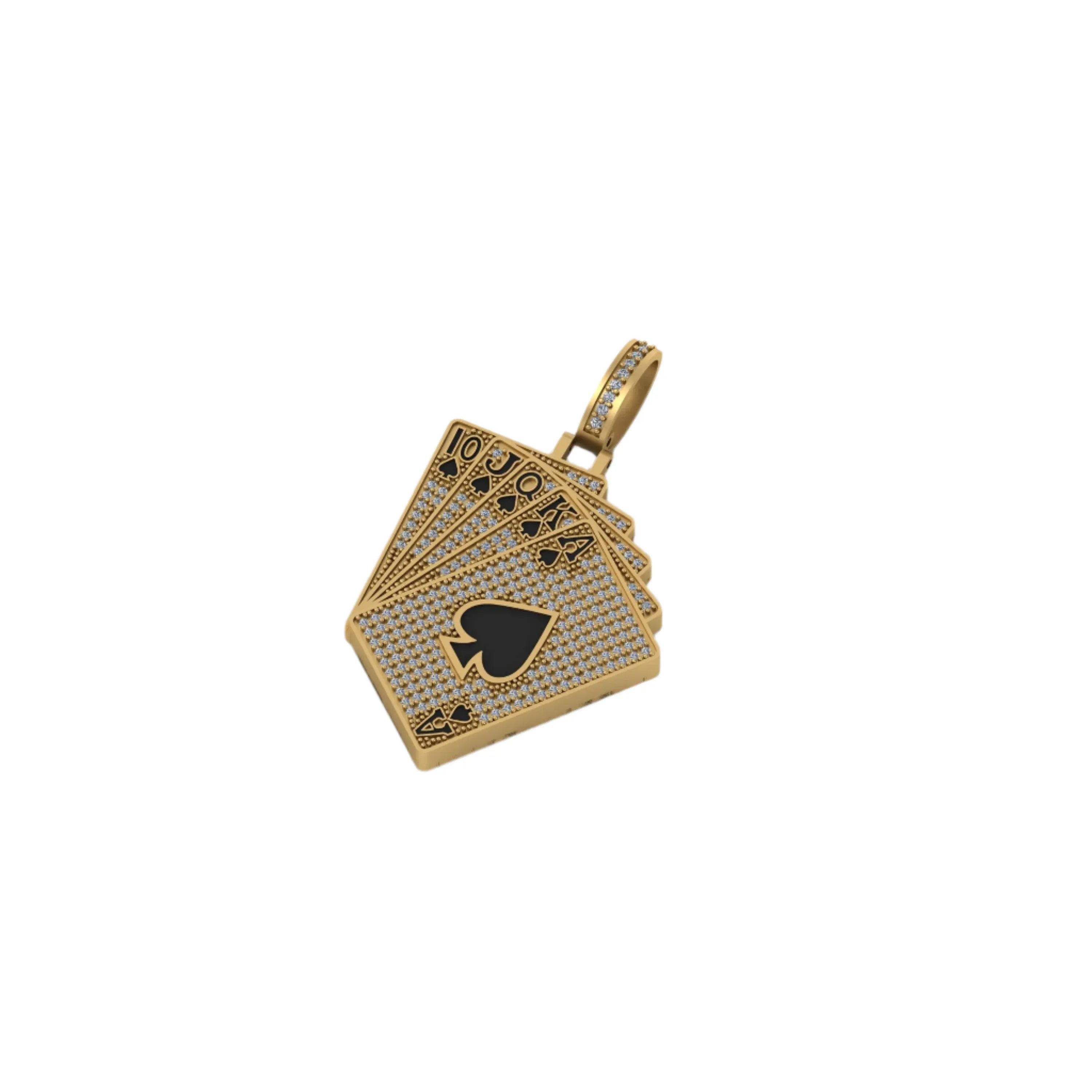 poker Card Pendant 14k Solid Gold - 1.28 CTW