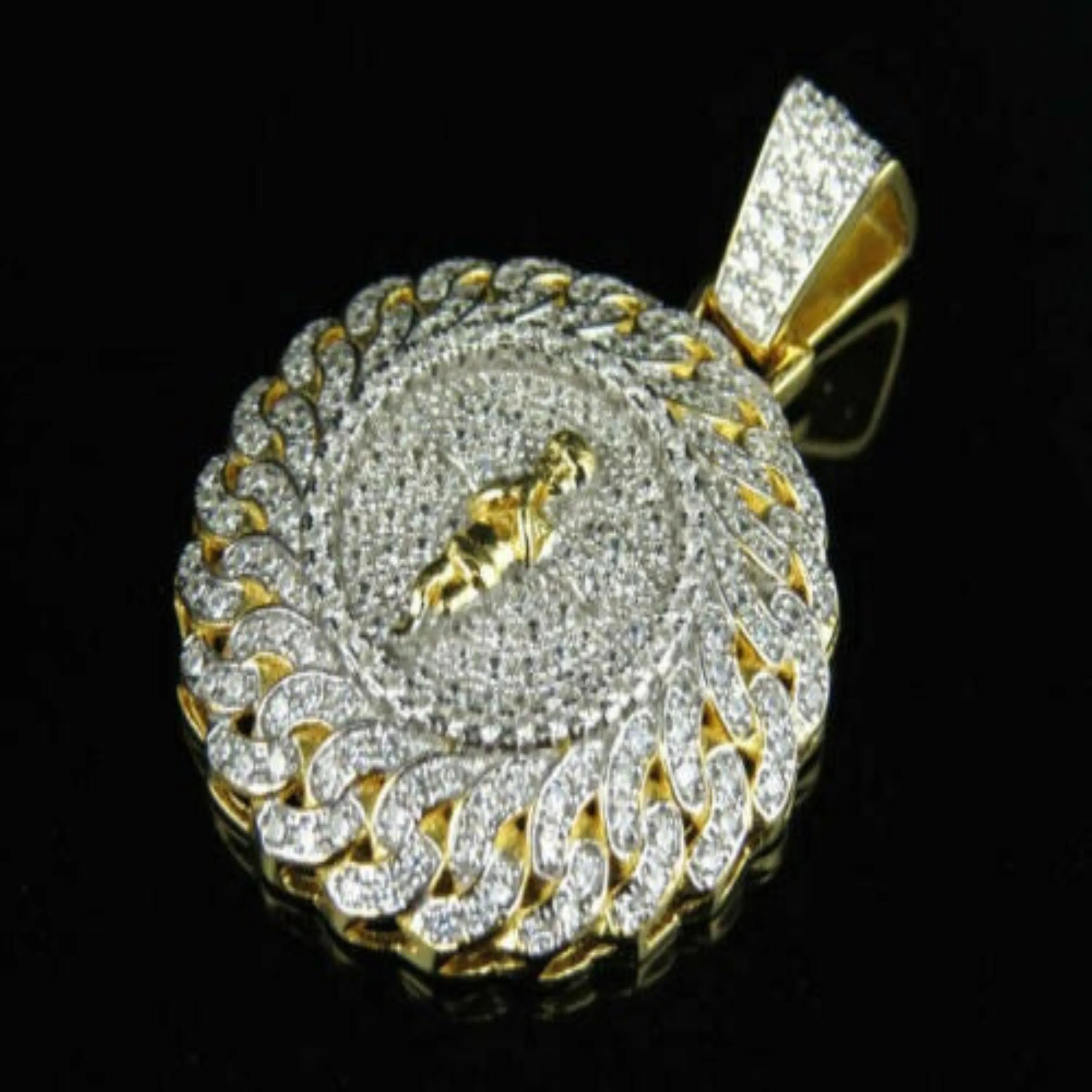 Angel Medallion Diamond Pendant 14K Solid Gold - 2.29 CTW