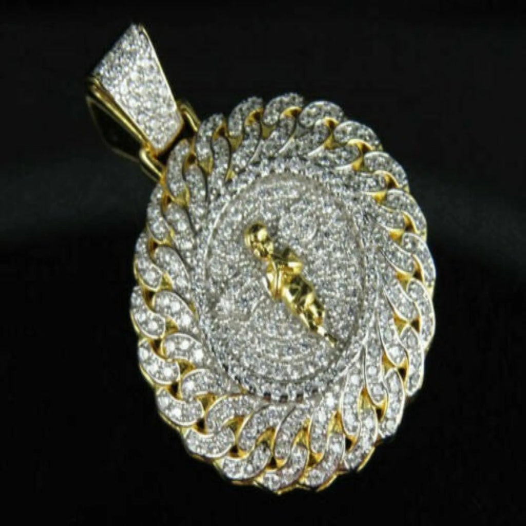 Angel Medallion Diamond Pendant 14K Solid Gold - 2.29 CTW