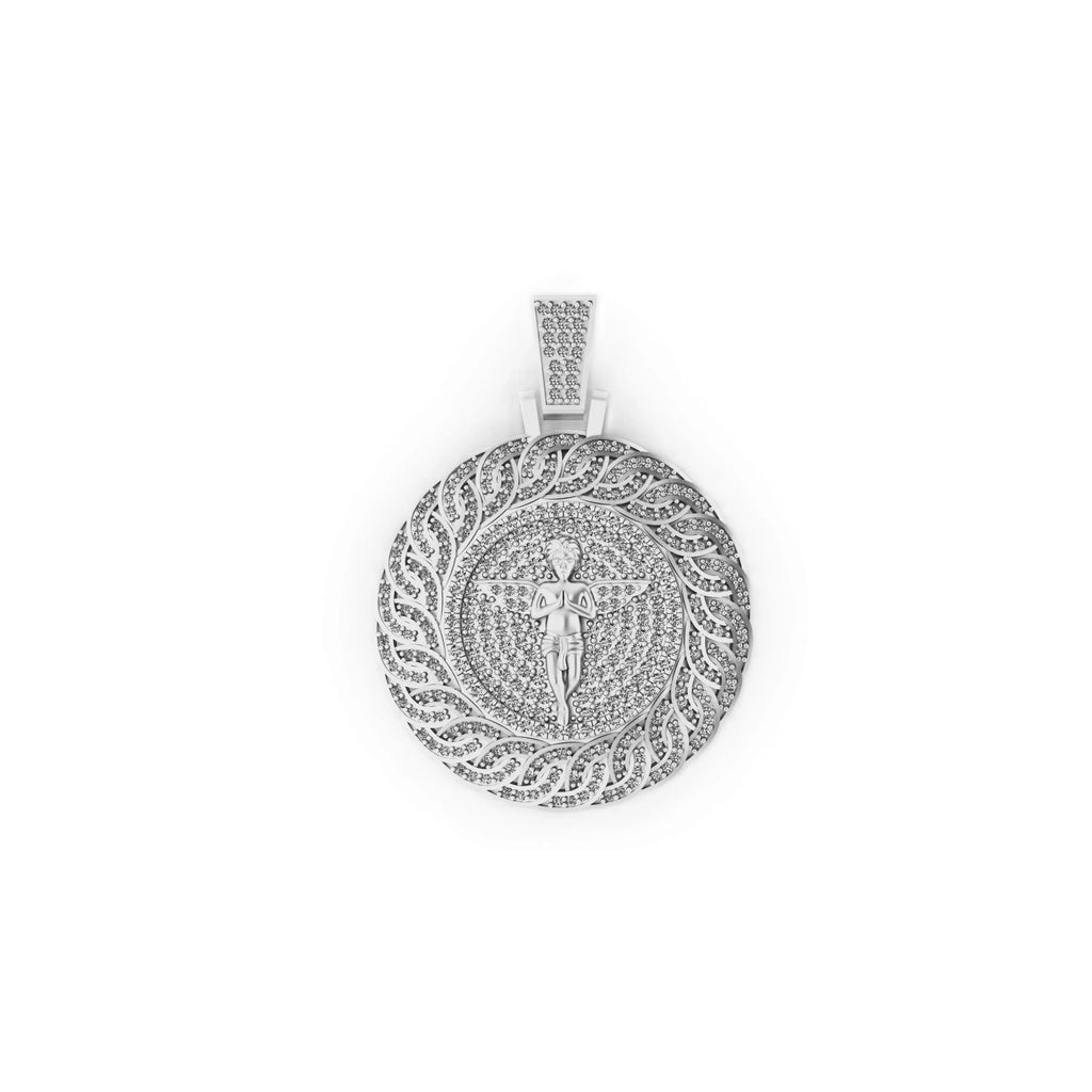 Angel Medallion Diamond Pendant 14K Solid Gold - 2.29 CTW