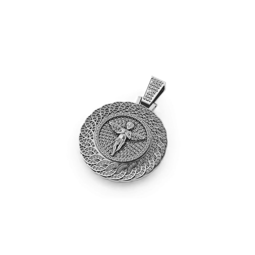 Angel Medallion Diamond Pendant 14K Solid Gold - 2.29 CTW