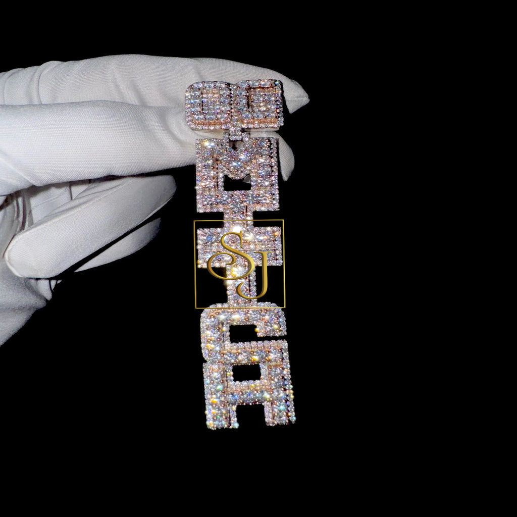 Custom Vertical Letter Pendant 14K Solid Gold - 11.56 CTW