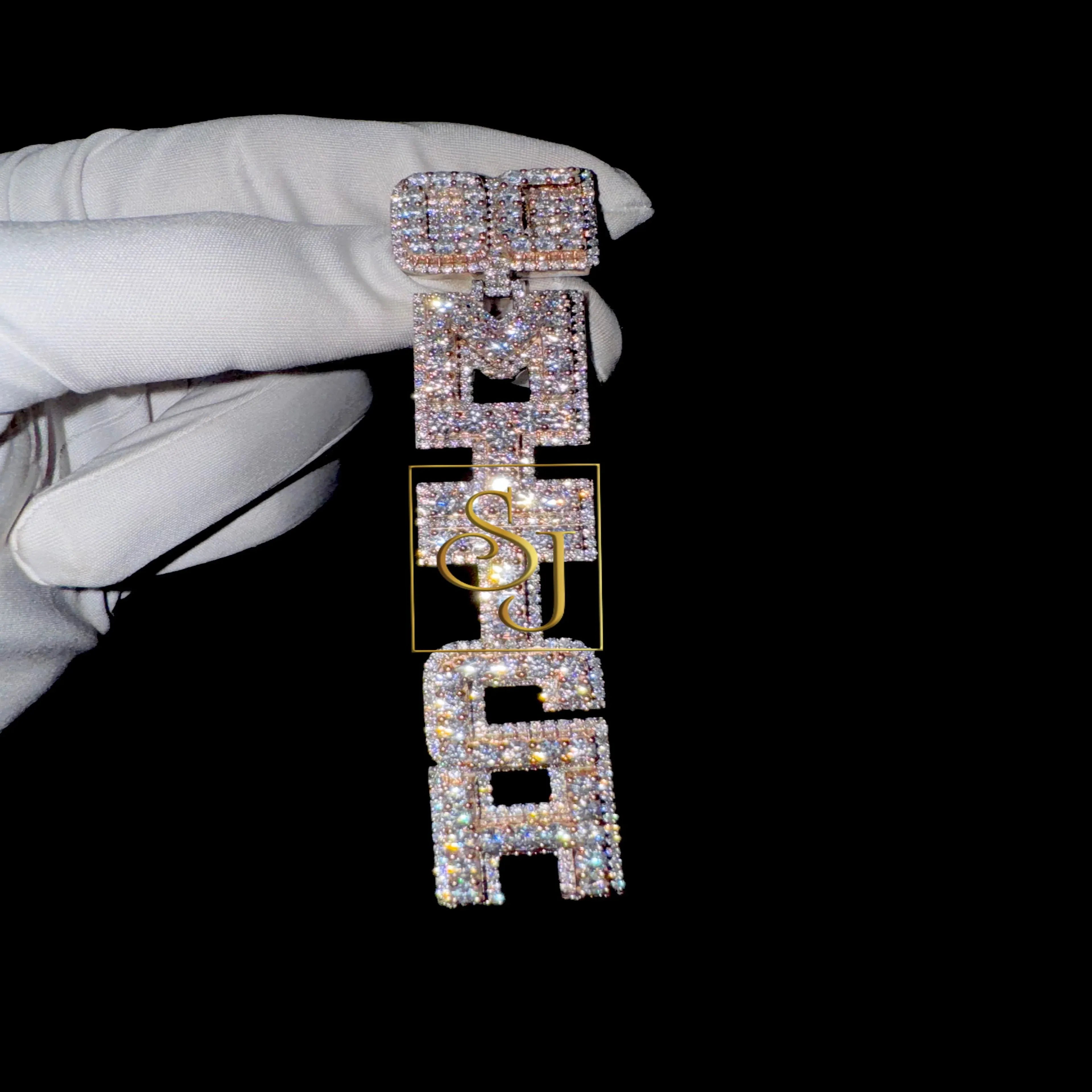 Custom Vertical Letter Pendant 14K Solid Gold - 11.56 CTW