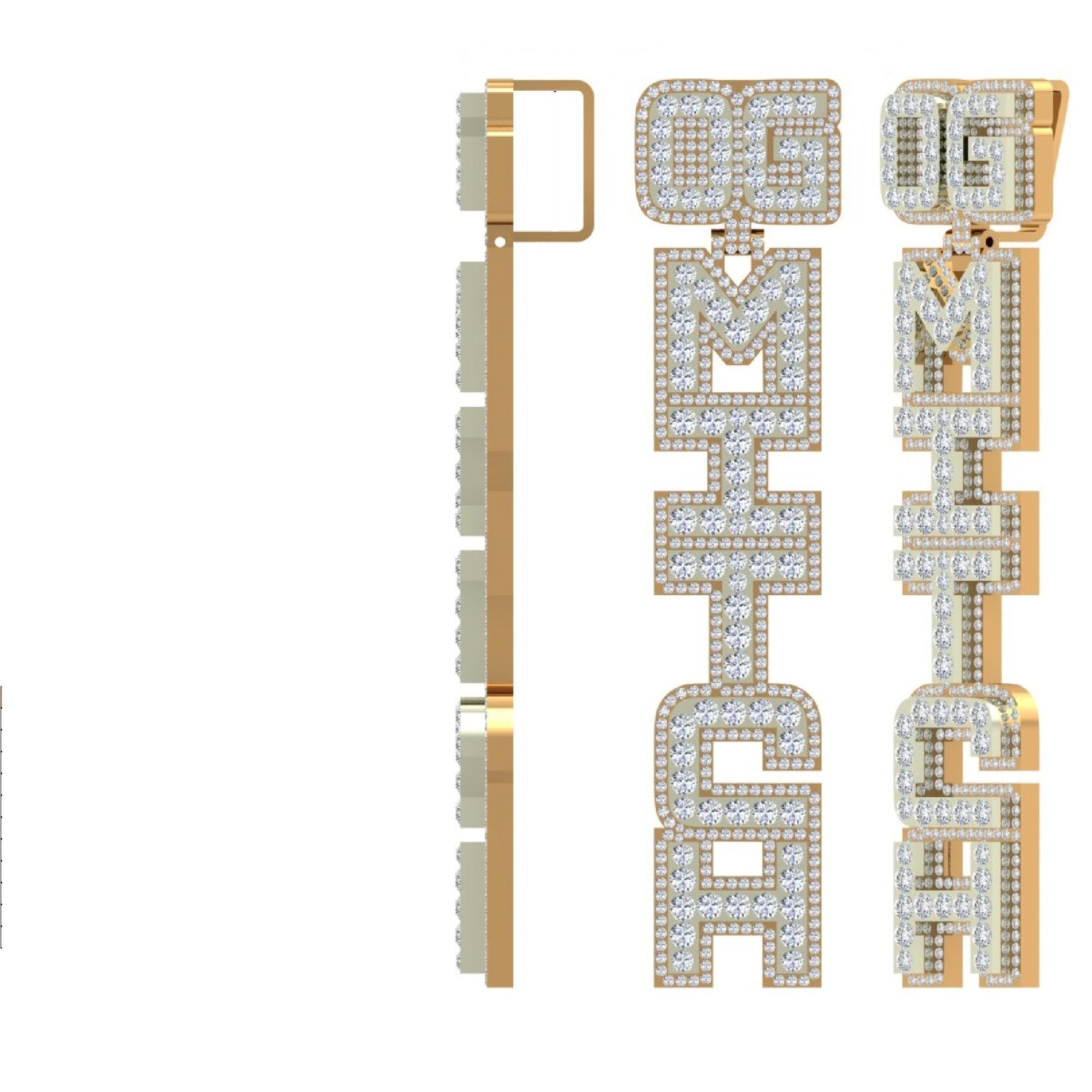 Custom Vertical Letter Pendant 14K Solid Gold - 11.56 CTW