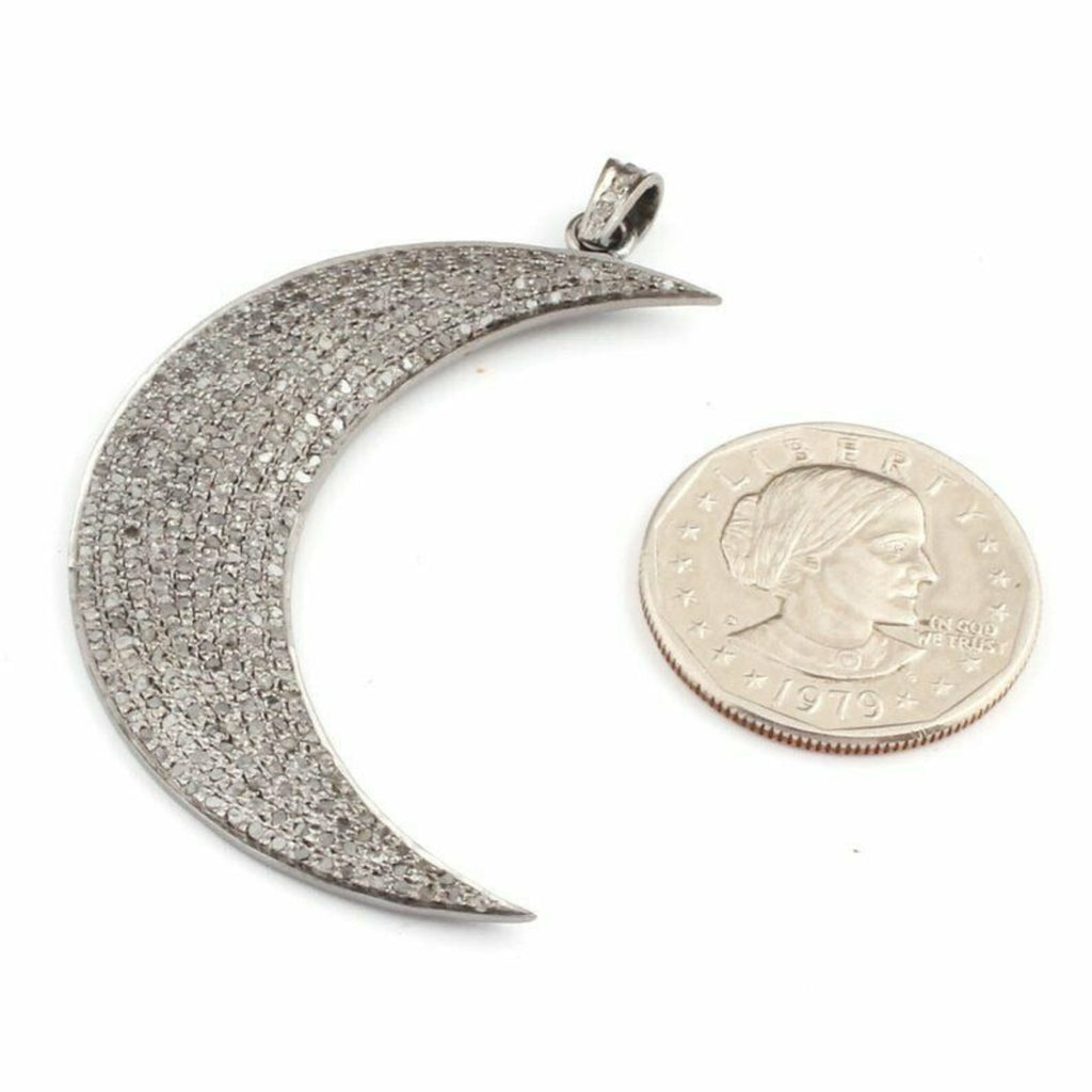 Moon Diamond Pendant 10k Solid Gold - 2.18 CTW