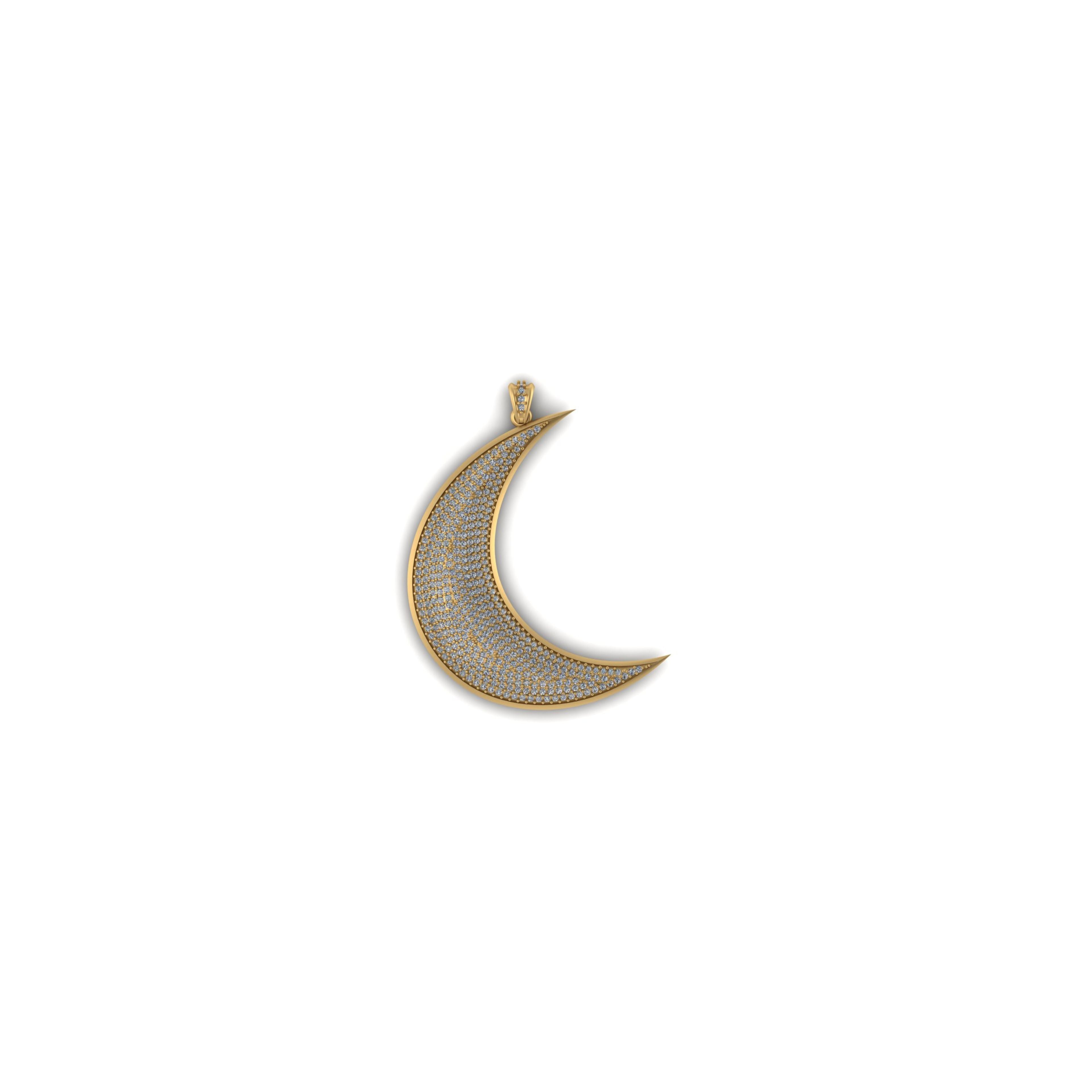 Moon Diamond Pendant 10k Solid Gold - 2.18 CTW