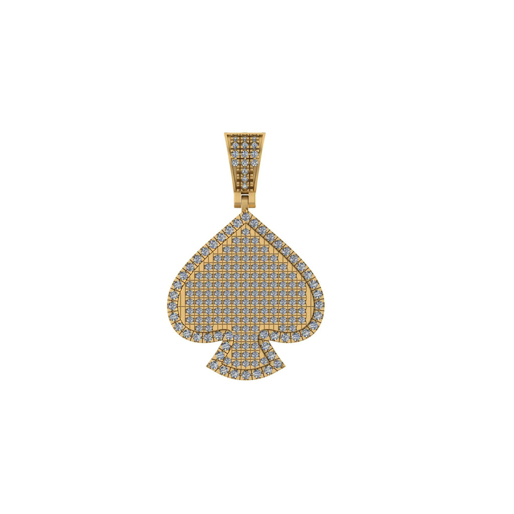 Spade Playing Card Diamond pendant 14k Solid Gold - 1.14 CTW