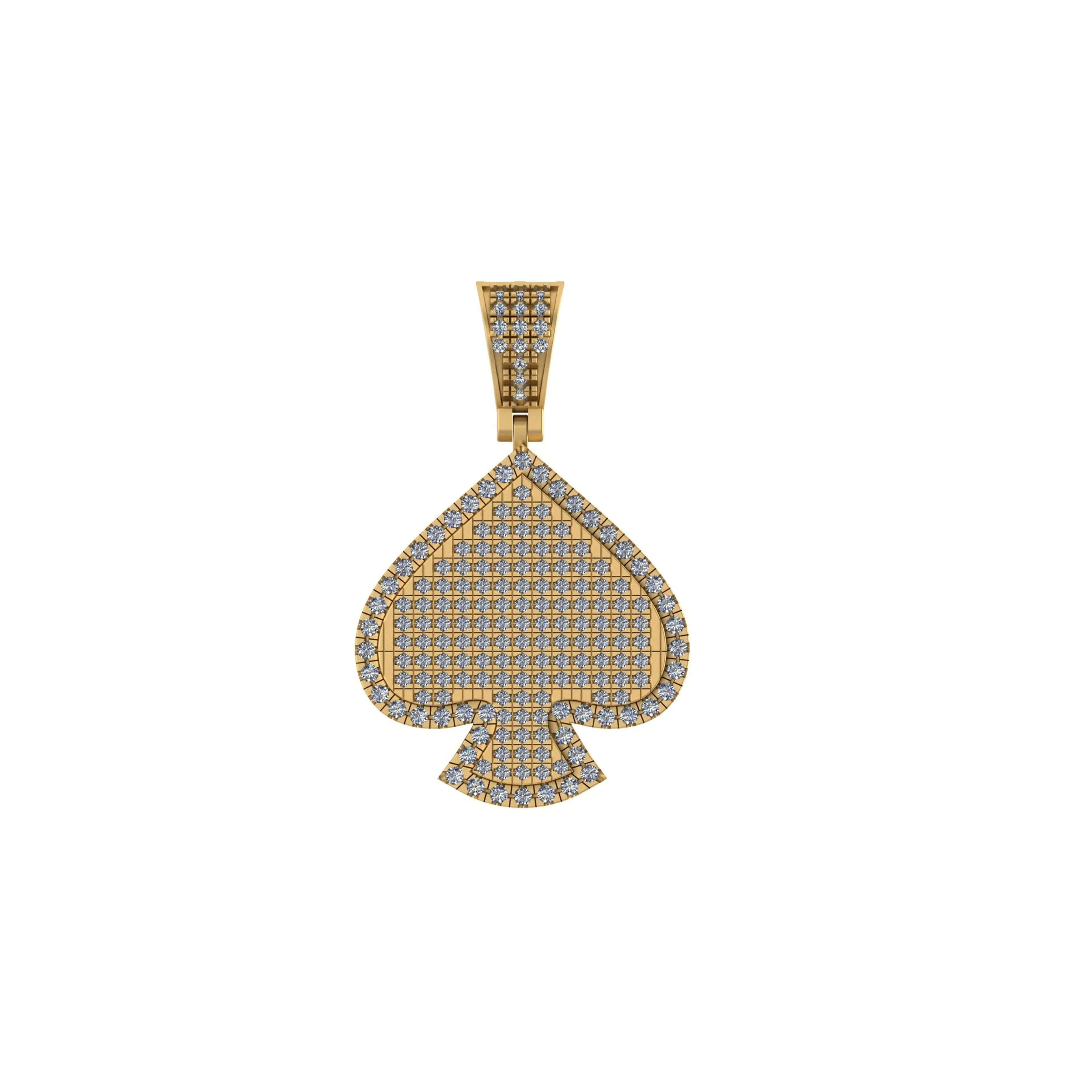 Spade Playing Card Diamond pendant 14k Solid Gold - 1.14 CTW