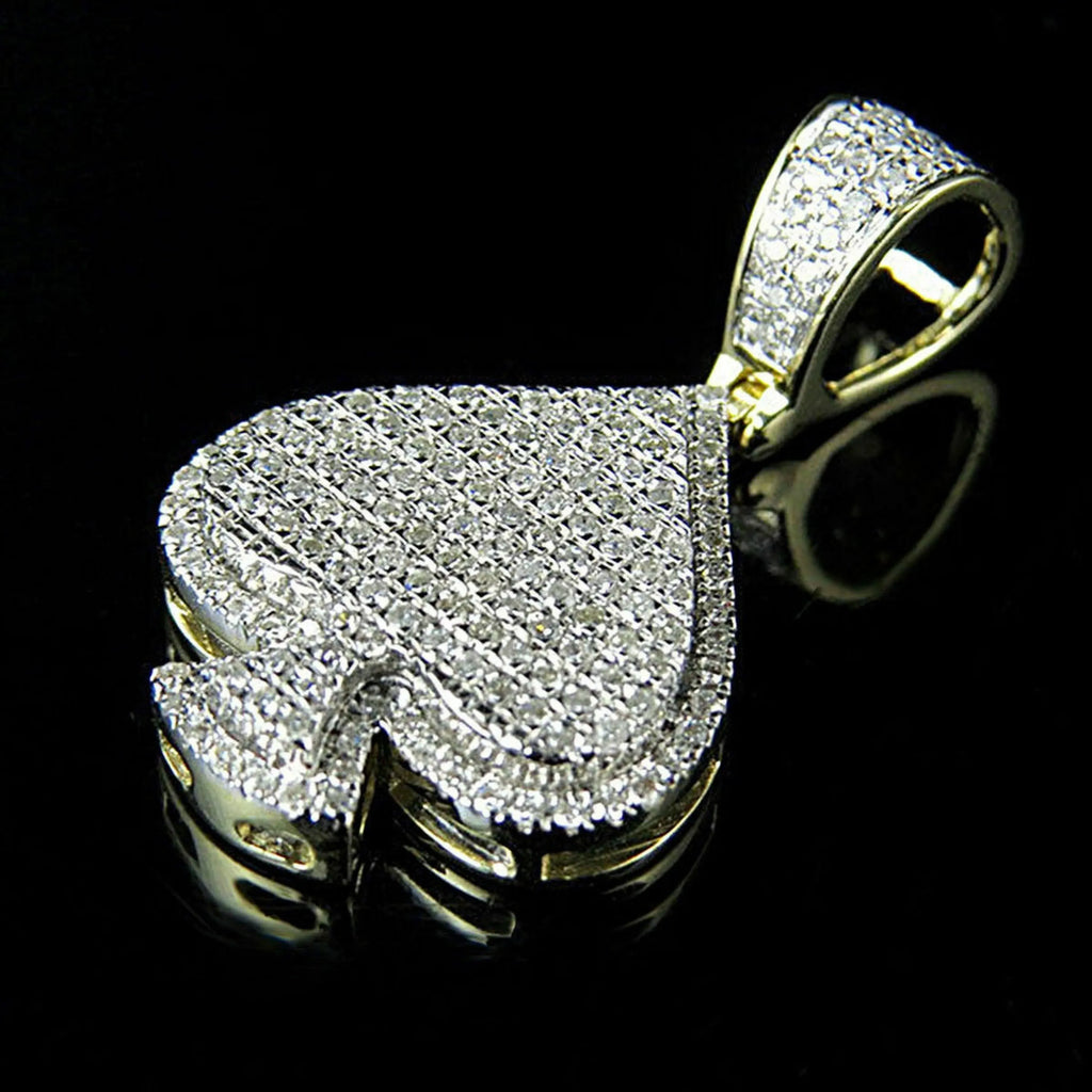 Spade Playing Card Diamond pendant 14k Solid Gold - 1.14 CTW