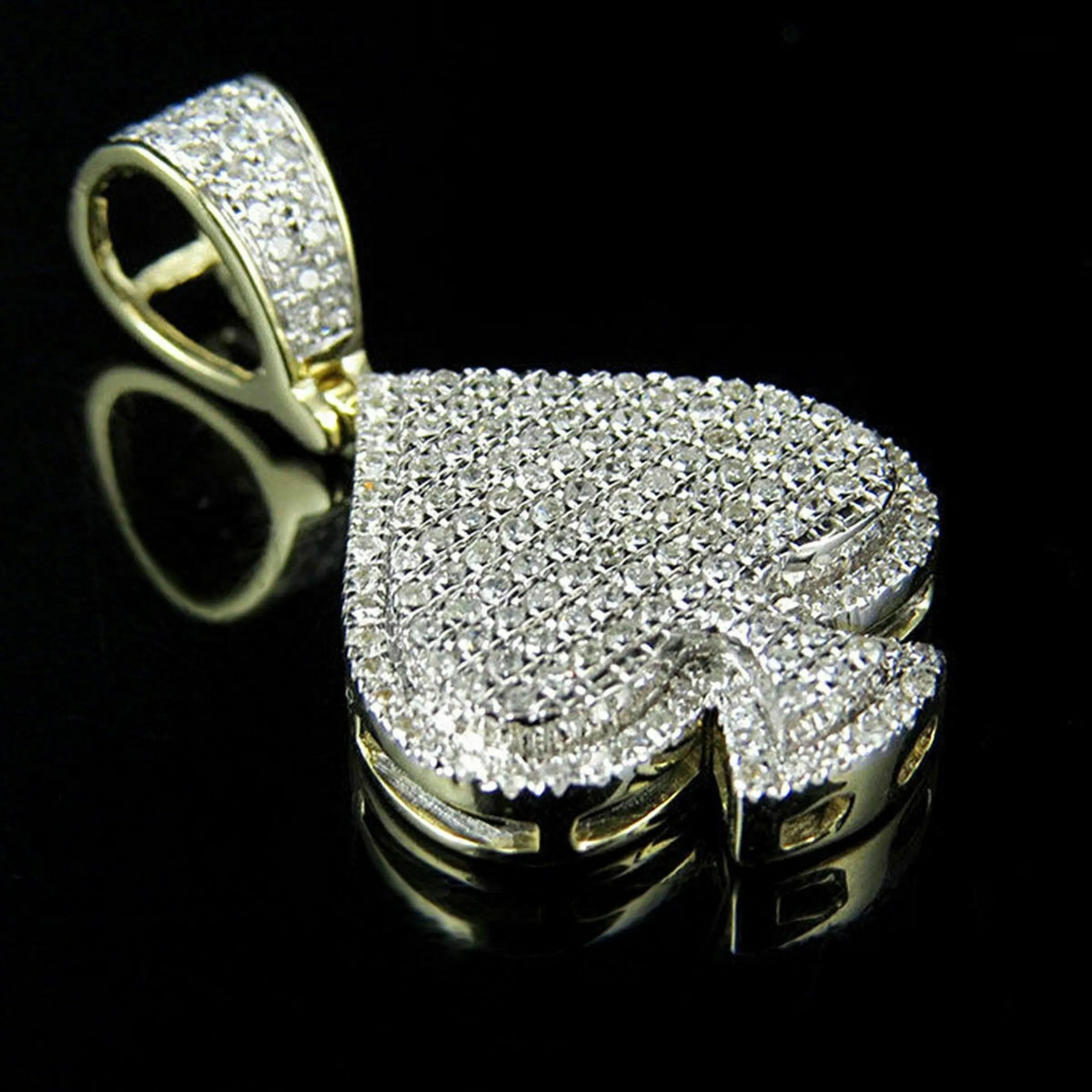 Spade Playing Card Diamond pendant 14k Solid Gold - 1.14 CTW