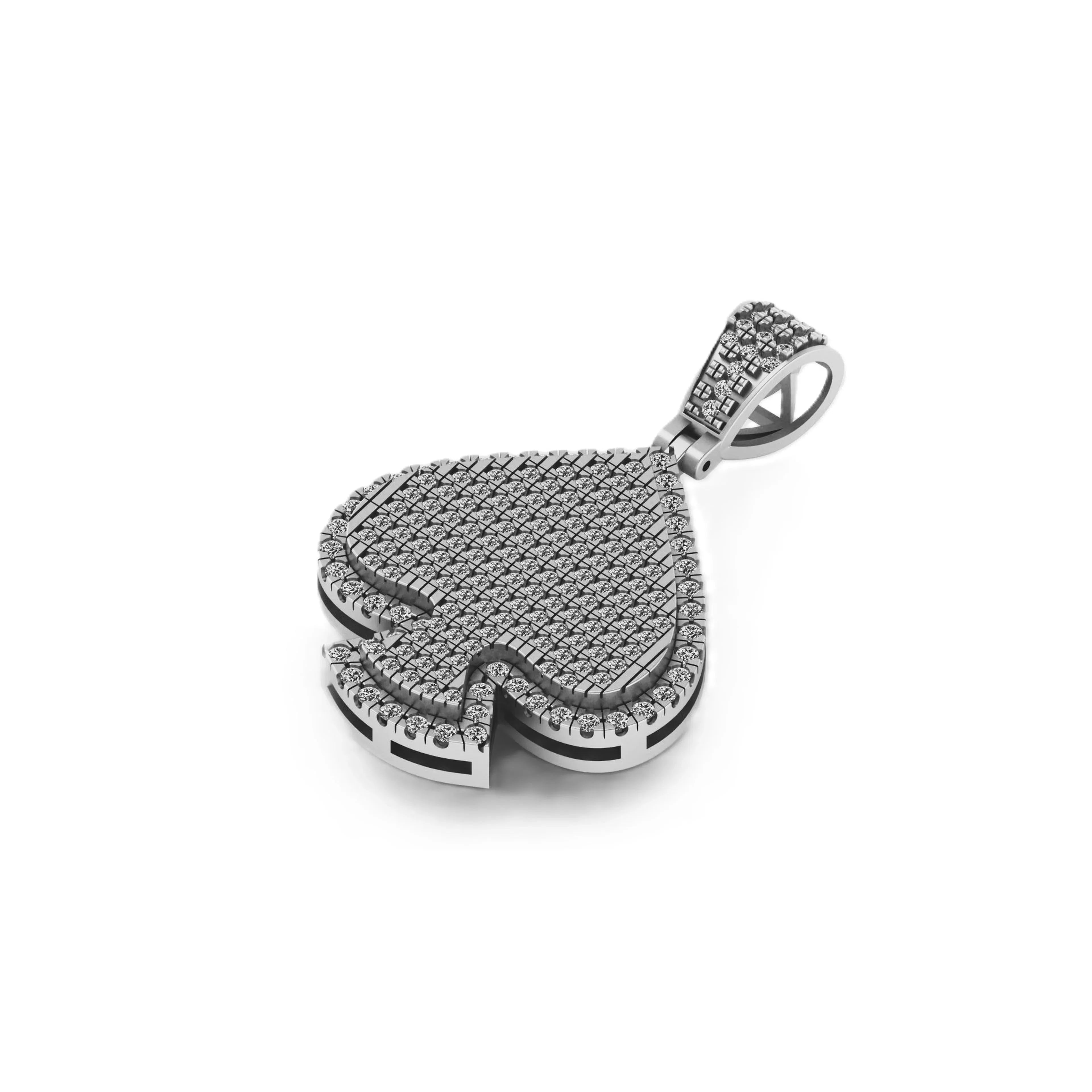Spade Playing Card Diamond pendant 14k Solid Gold - 1.14 CTW