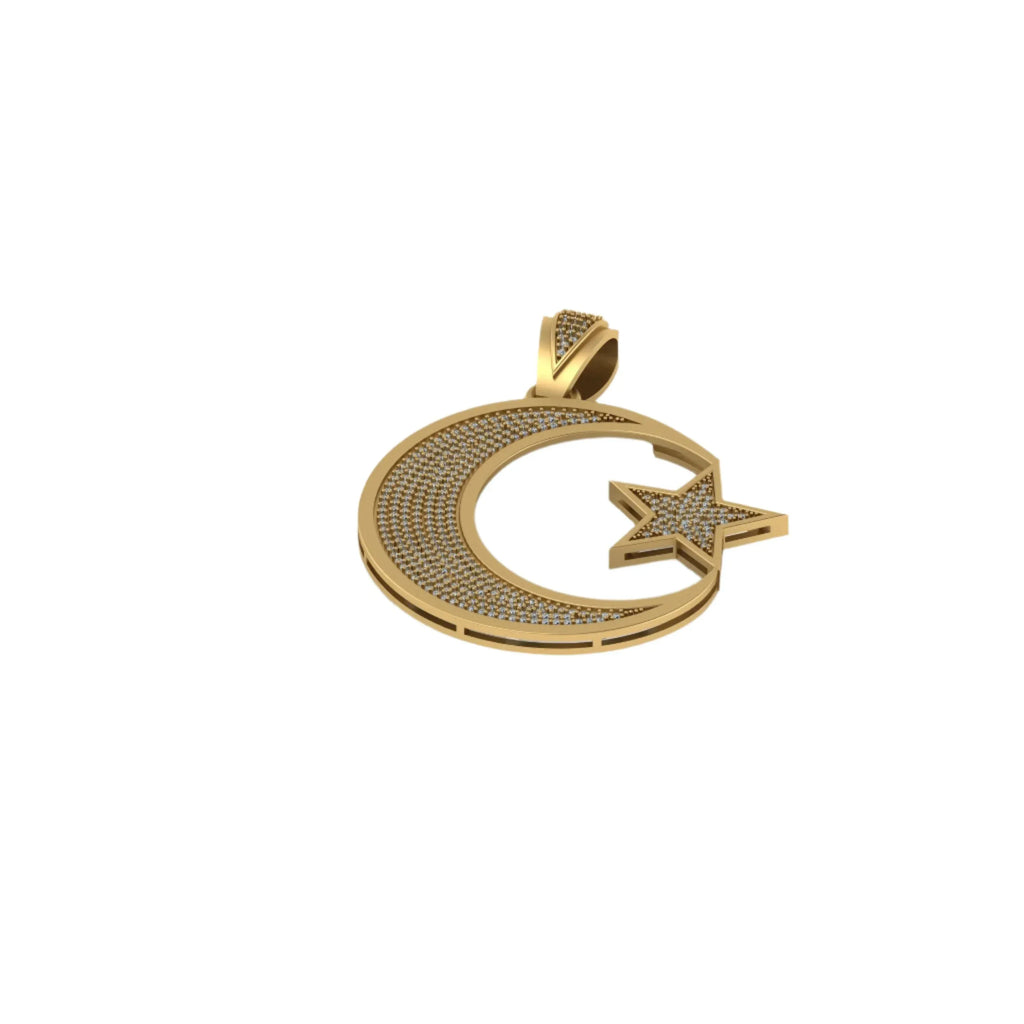Crescent Moon Diamond Pendant 14K Solid Gold - 1.88 CTW