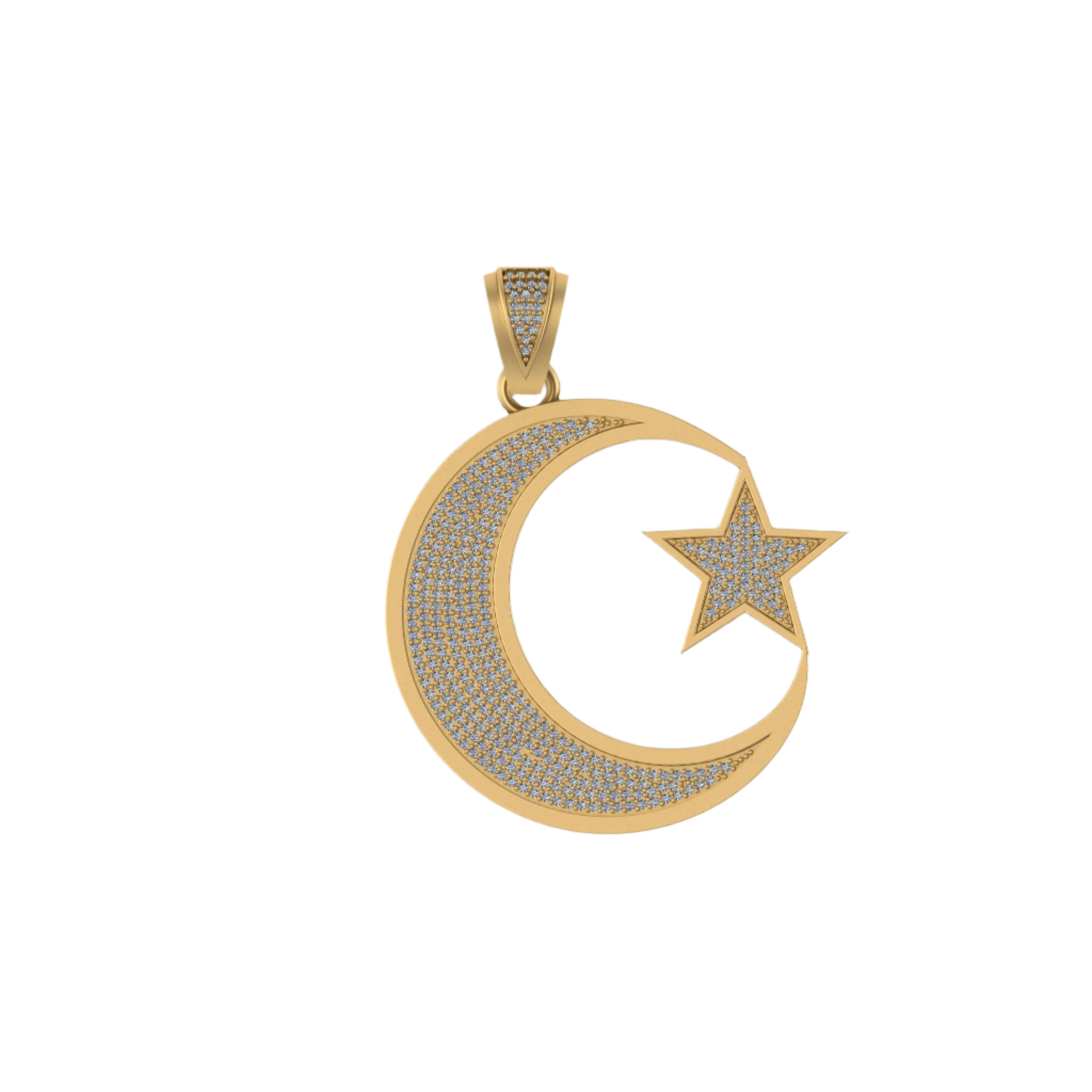 Crescent Moon Diamond Pendant 14K Solid Gold - 1.88 CTW