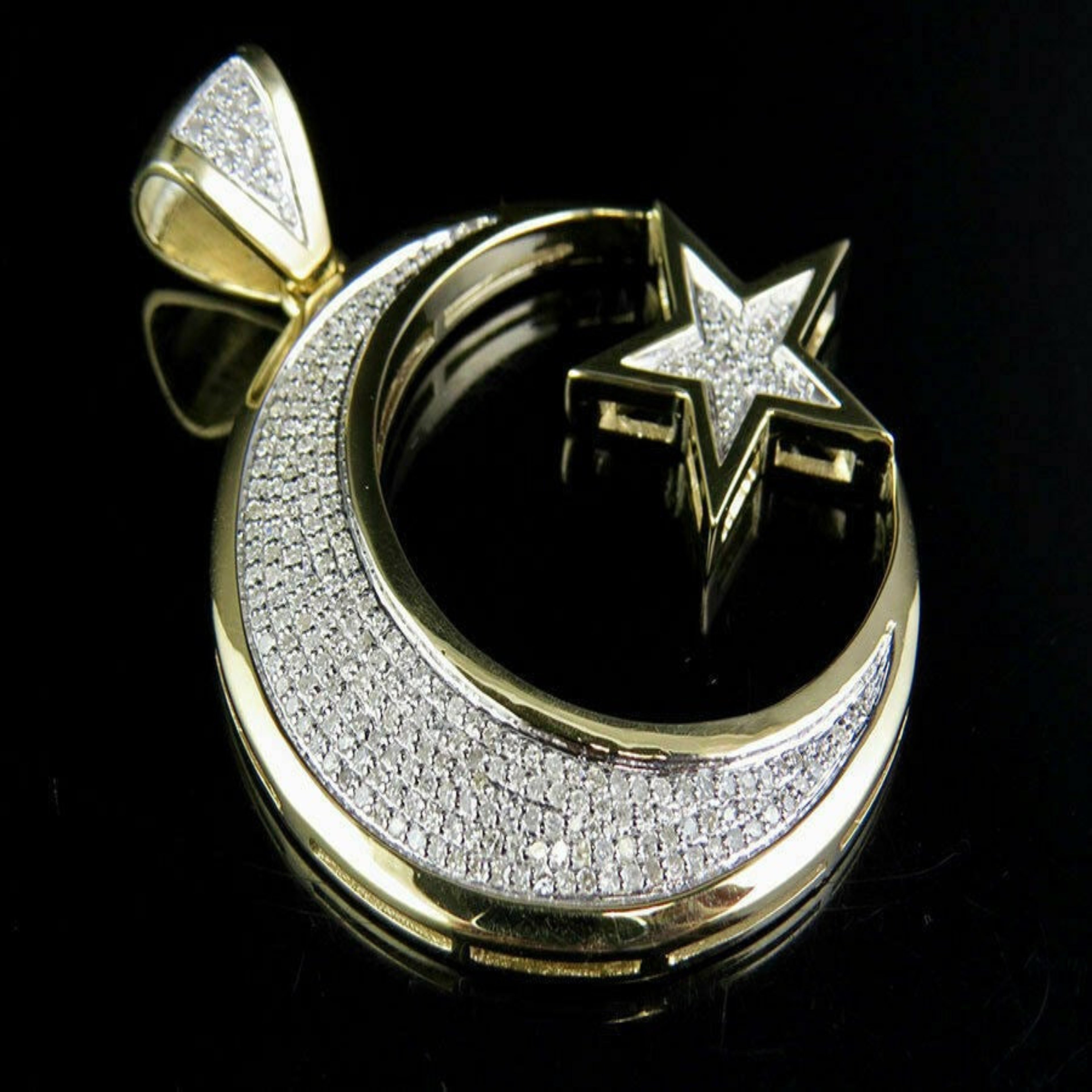 Crescent Moon Diamond Pendant 14K Solid Gold - 1.88 CTW