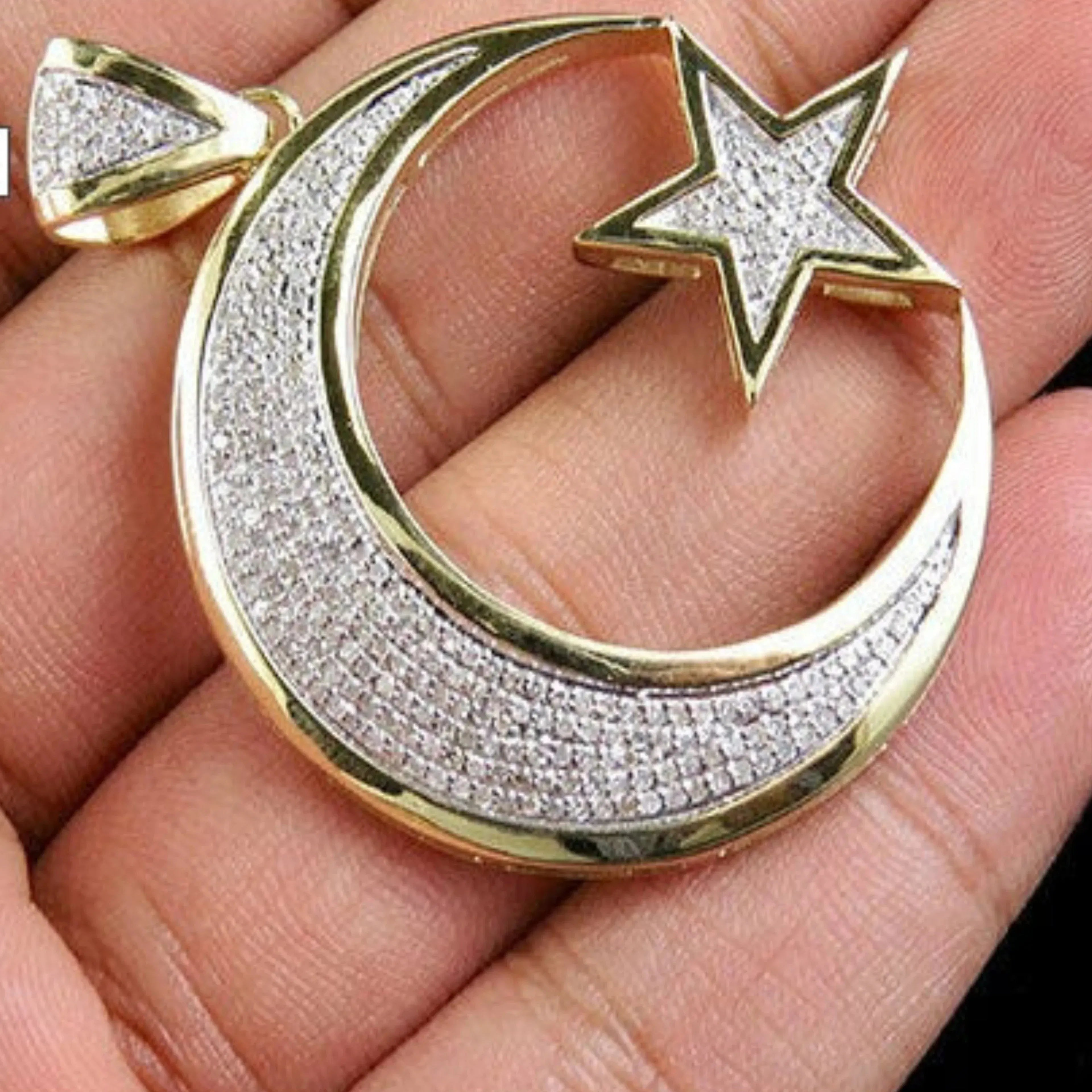 Crescent Moon Diamond Pendant 14K Solid Gold - 1.88 CTW