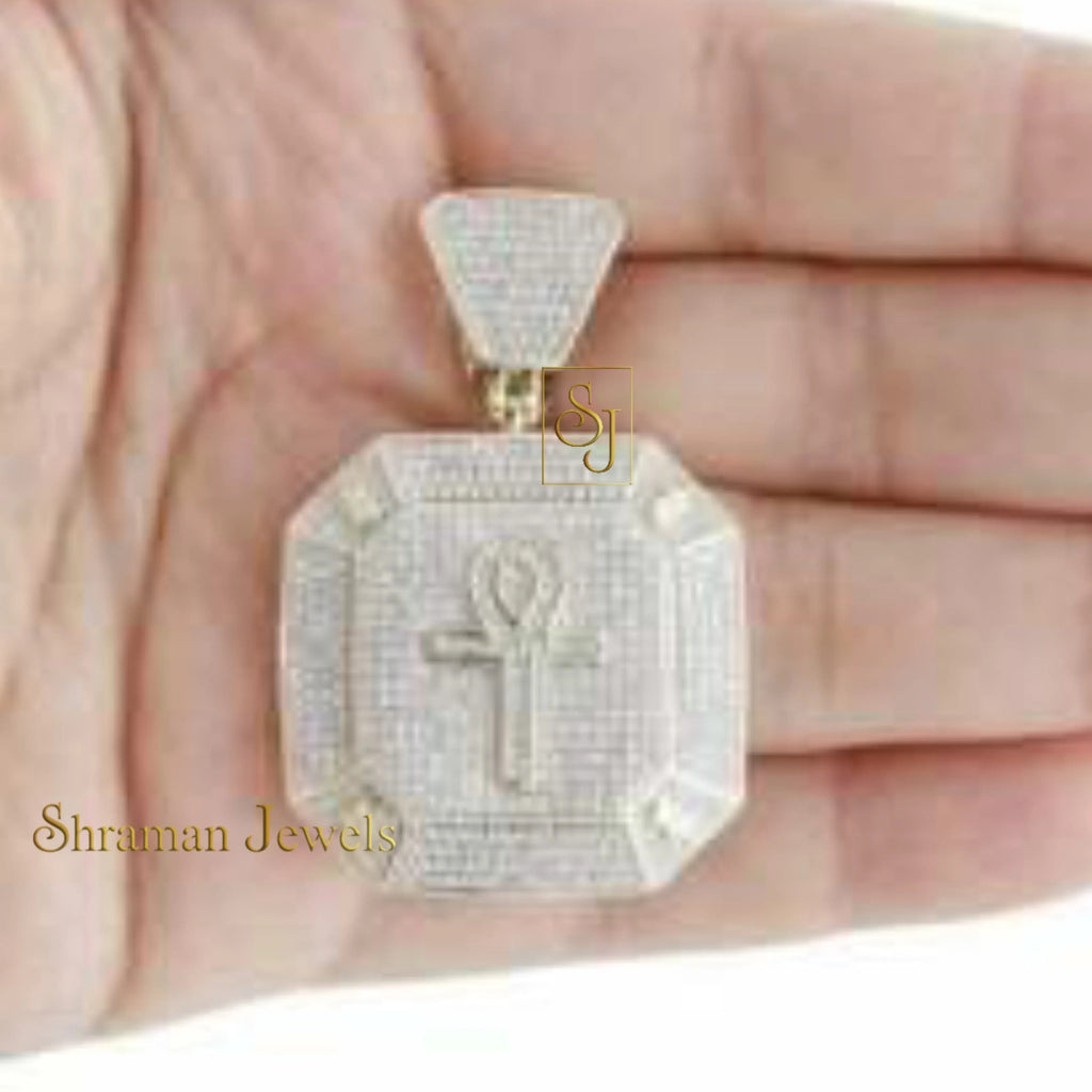 Ancient ANKH Dog Tag Diamond Pendant - 3.34 CTW