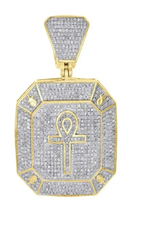 Ancient ANKH Dog Tag Diamond Pendant - 3.34 CTW