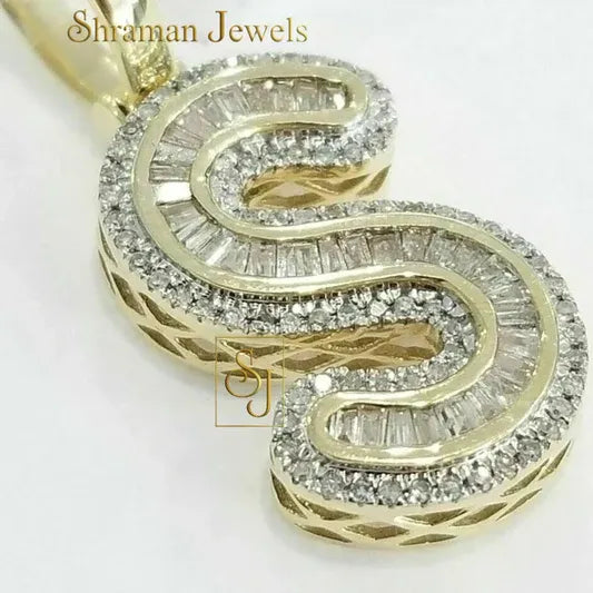 Custom S Letter VVS Diamond hip-hop Pendant 14K Solid Gold - 2.58 CTW