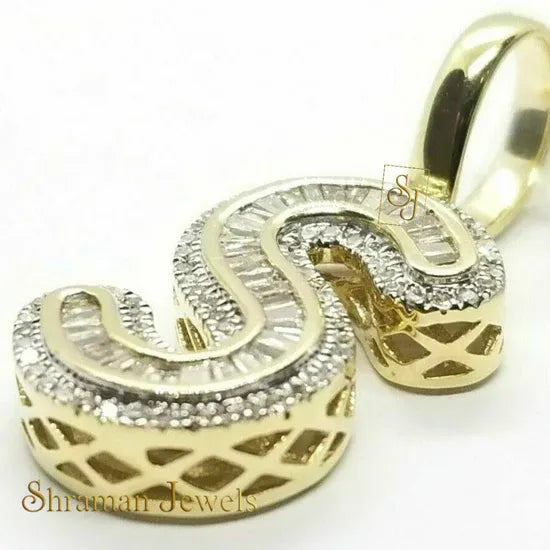 Custom S Letter VVS Diamond hip-hop Pendant 14K Solid Gold - 2.58 CTW