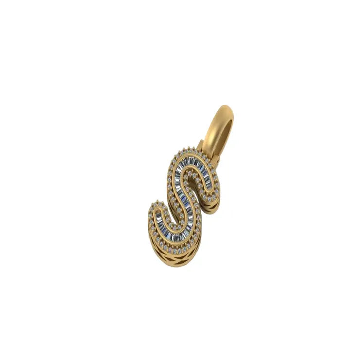 Custom S Letter VVS Diamond hip-hop Pendant 14K Solid Gold - 2.58 CTW